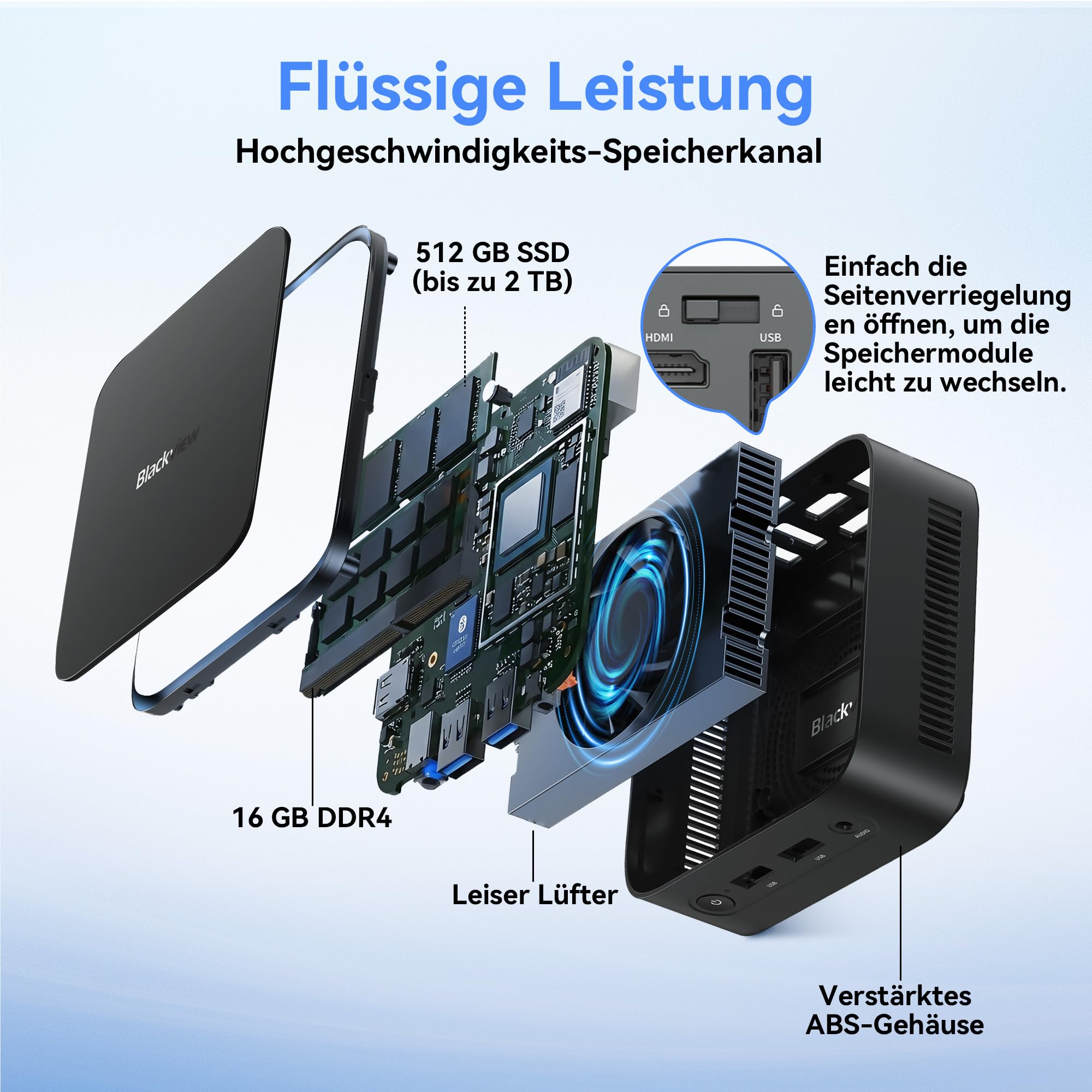 Blackview Mini PC MP50 mit Tastatur und Maus, AMD Ryzen 5, Radeon Vega 8 Grafik, 16GB RAM+512GB SSD Win 11 Pro, 4K UHD, Ultra-leiser Kompakter Desktop PC für Office/KI-Workflows, 3 Jahre Garantie - 5