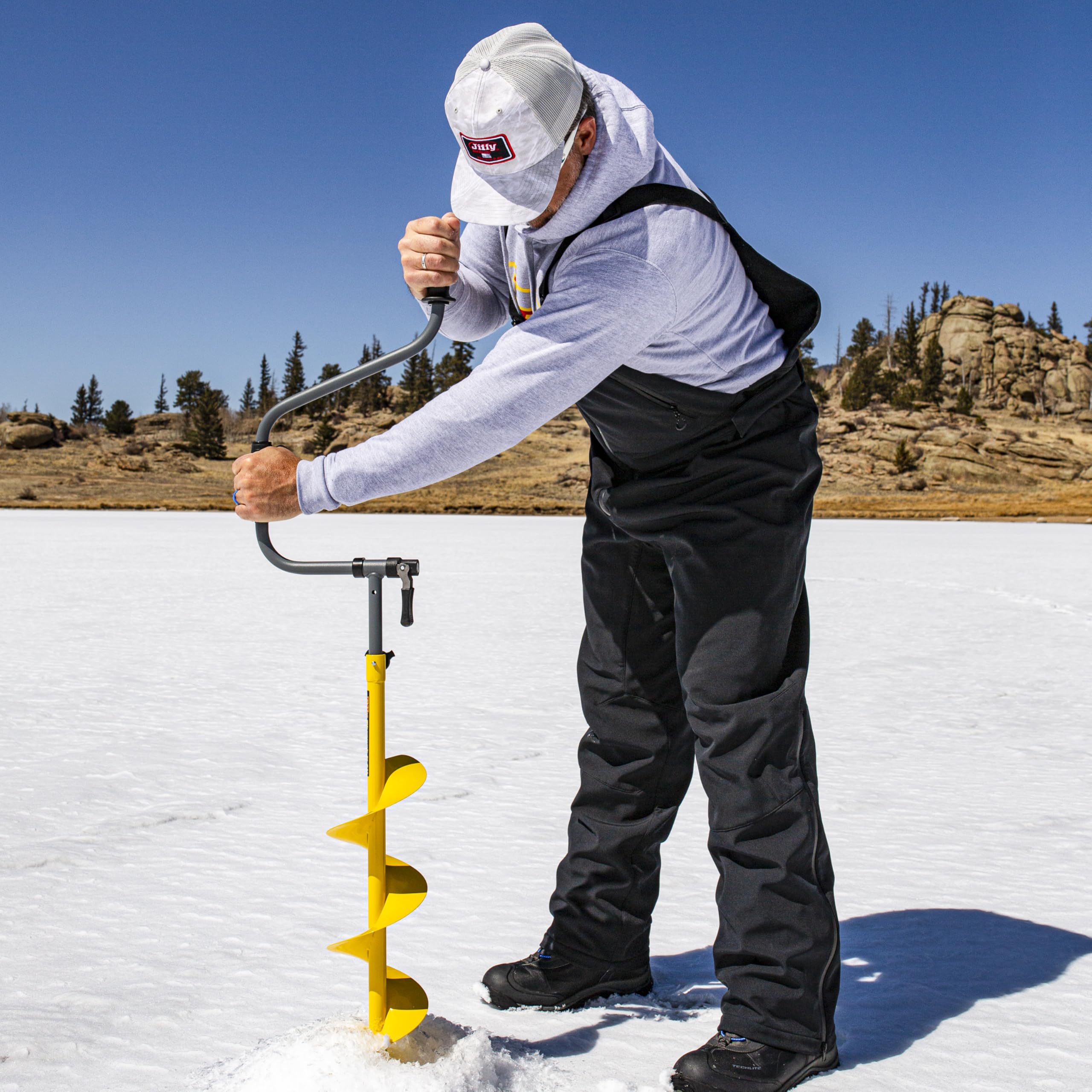 Power Ice Auger Jiffy Hand Auger, Flip-Down, Extendable, 8-Inch