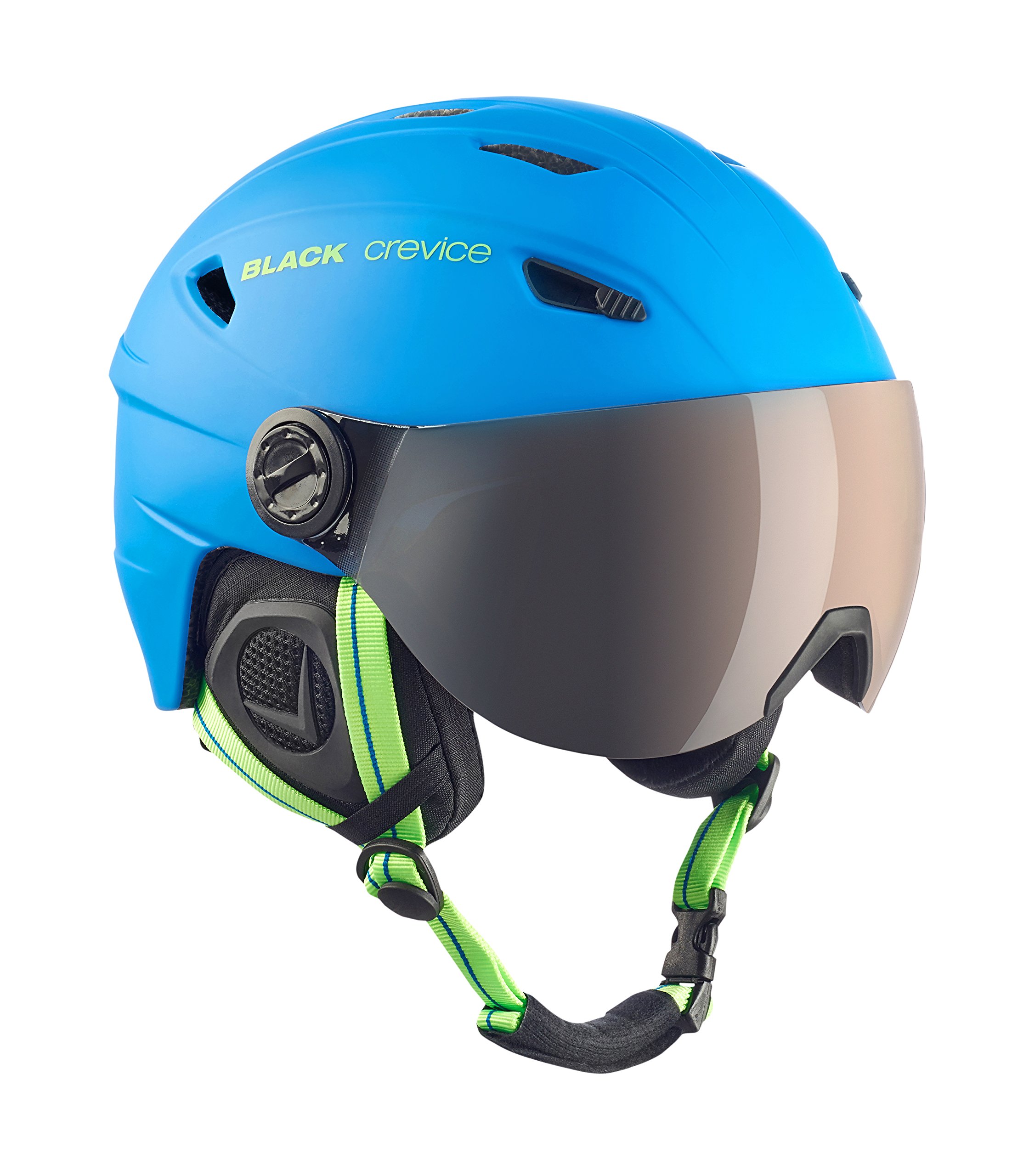 Black Crevice Adults Ski Helmet with Visor, Unisex, Skihelm, blue/green, L