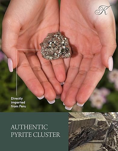 Miniatura 3 de KALIFANO Cúmulo de pirita natural - Piedra pirita de hierro de alta energía de España con propiedades curativas tarjeta de información Tontos