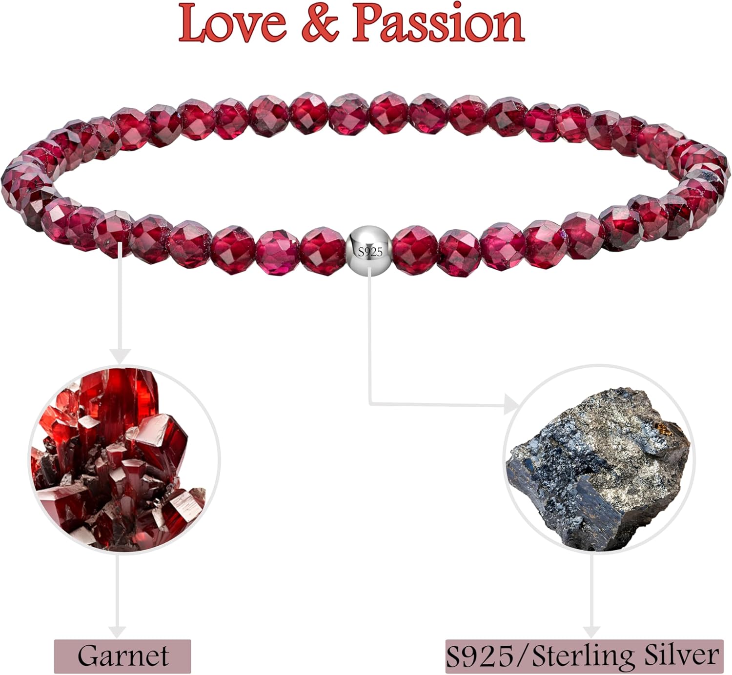 Farfume Bead Bracelets for Women, Handmade Natural Stone 4mm Beads 925 Sterling Silver Stretch Bracelets, Chakra Crystal Gemstone Jewelry Gifts