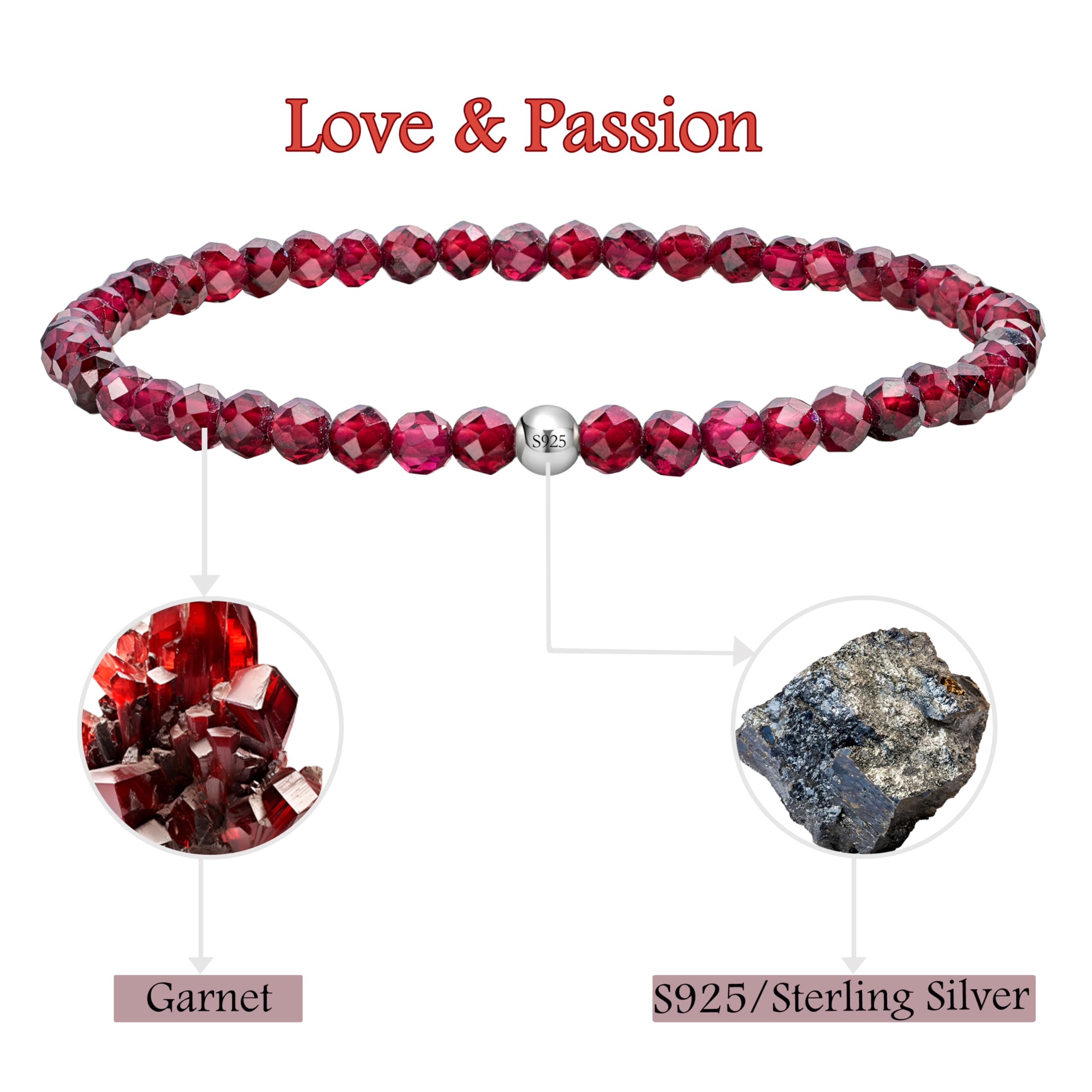 Farfume 4mm Bracciali di Perline per Donne, Bracciale di Cristallo in Argento Sterling 925, Gioielli di Pietra Naturale, Regali di Braccialetti Elastico Chakra