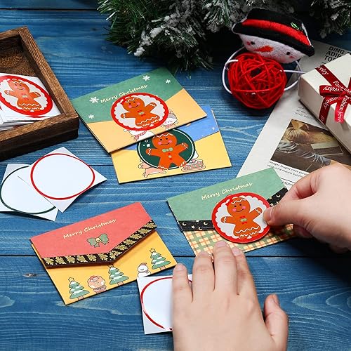 Miniatura 4 de Containlol 120 calcomanías de Navidad de pan de jengibre de 2.5 pulgadas, divertidas calcomanías de pan de jengibre de dibujos animados, calcomanías