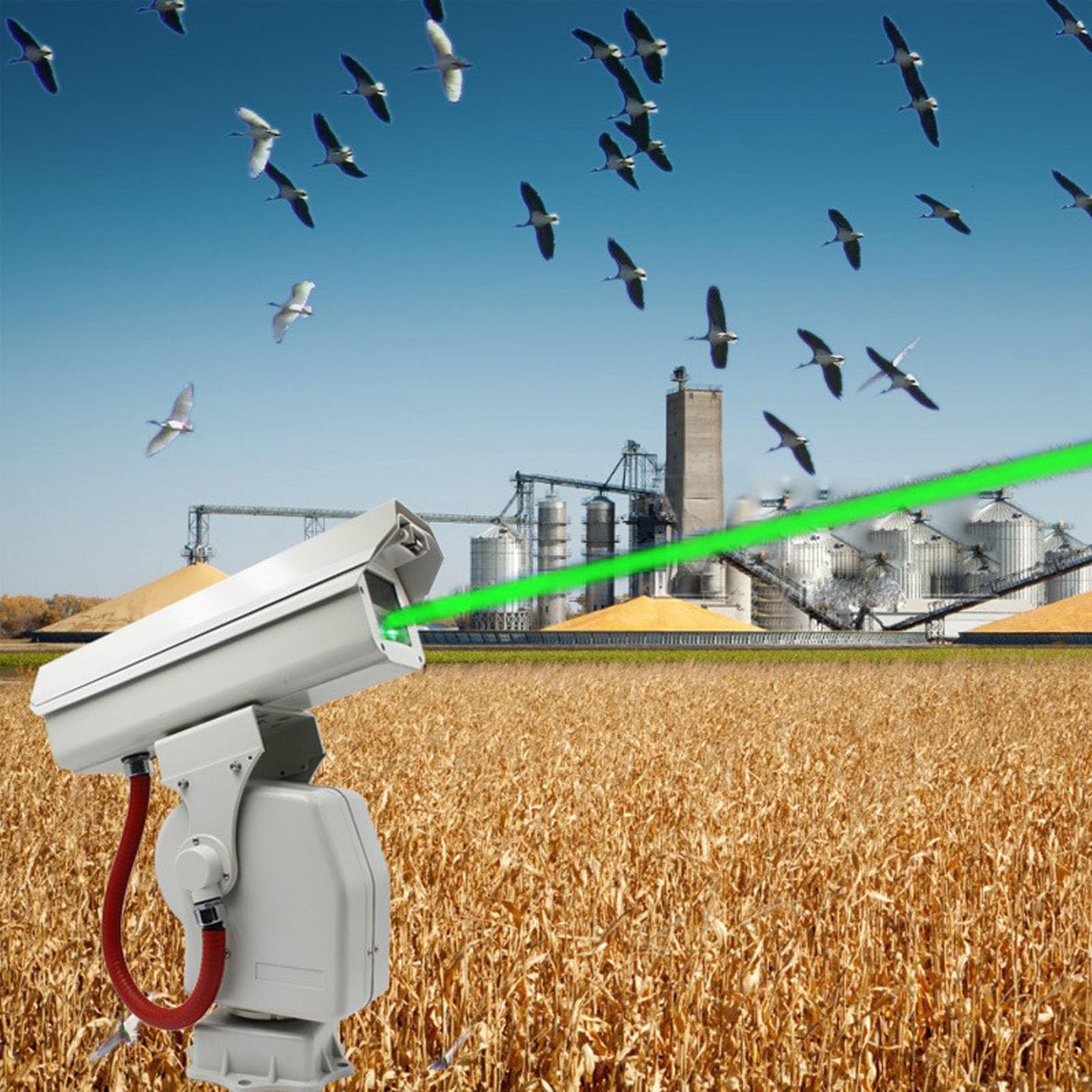 Automatische Vogelabschreckung - Wasserdichtes Fernschreckgerät mit 300㎡ Abdeckung, 0°-360° automatisches Drehen für Obstgärten, Bauernhöfe, Flughäfen und Lagerhäfen