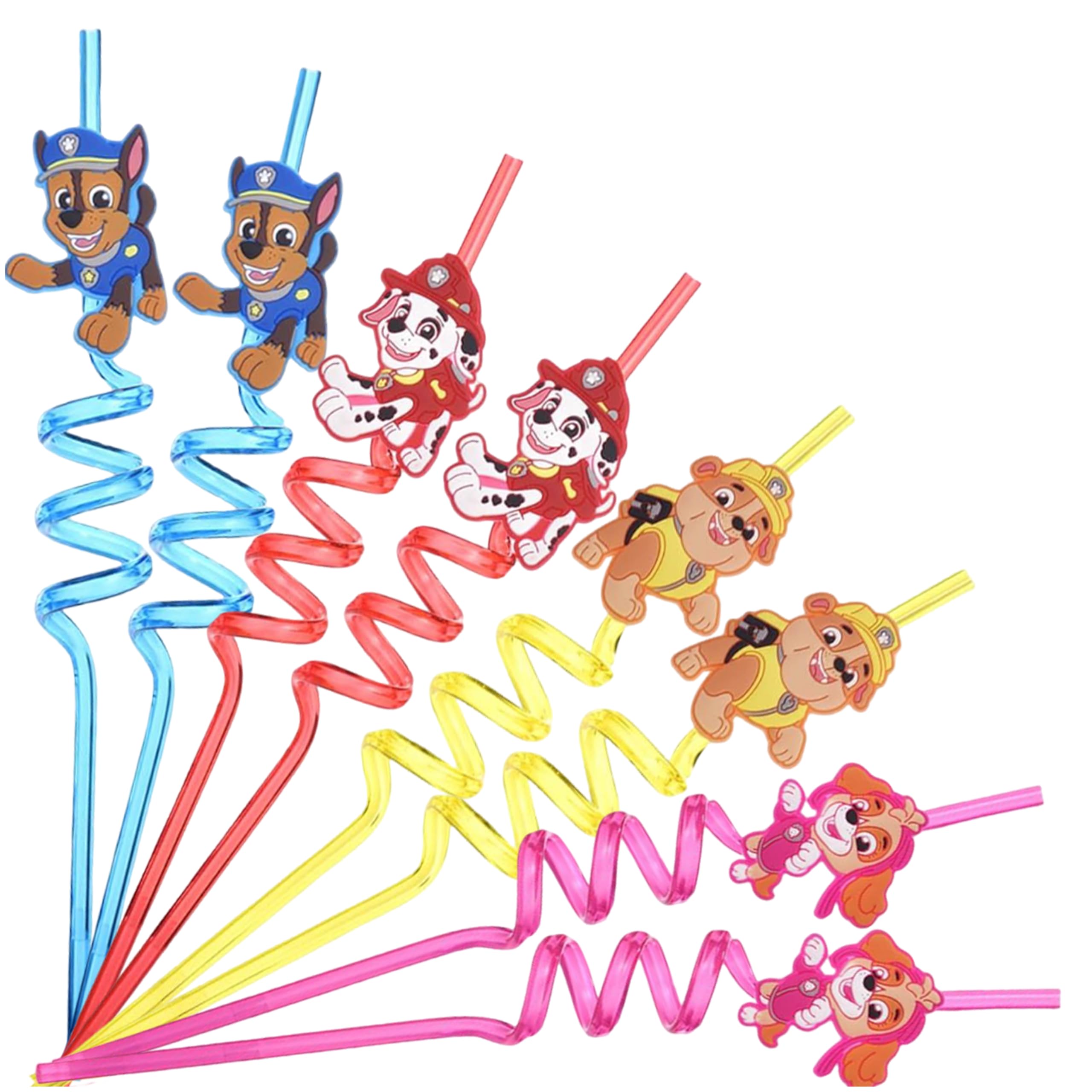 Paw Patrol Plastic Straws Reusable – 8 Pcs Colourful Curly Drinking Straws for Kids, Fun Bendy Cartoon Straws for Birthday Parties, Juice, Milkshakes, School Lunches & Everyday Drinks