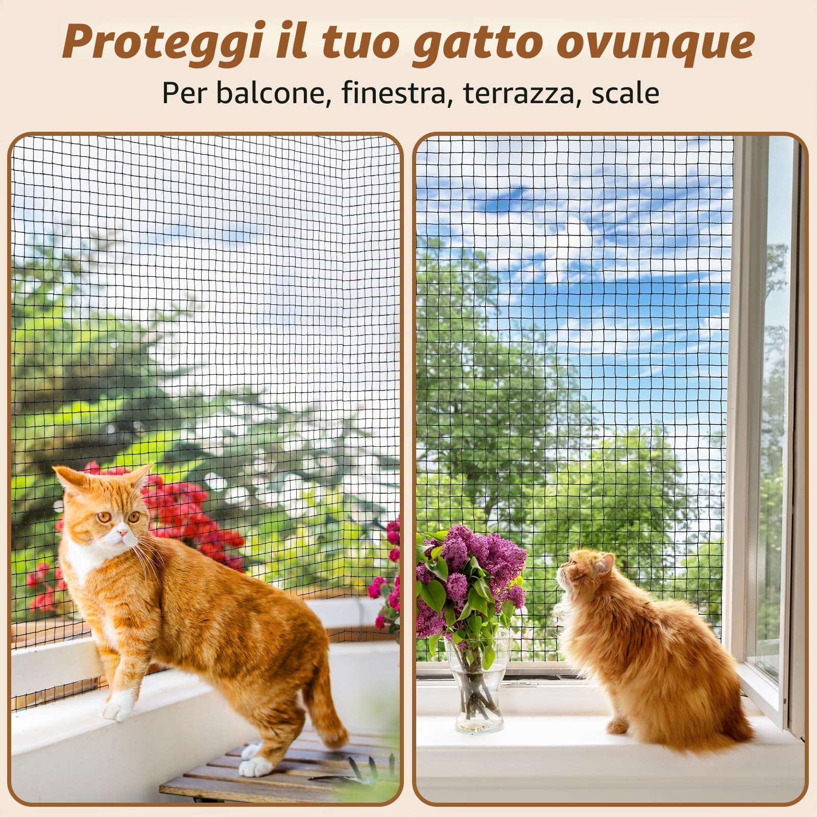 Aystkniet Rete per Gatti Senza Forature, Extra Rinforzato Rete Gatti Balcone con Ganci Adesivi e Colla Siliconica, Rete Balcone per Gatti, Rete per Gatti Balcone (3 x 2 M)