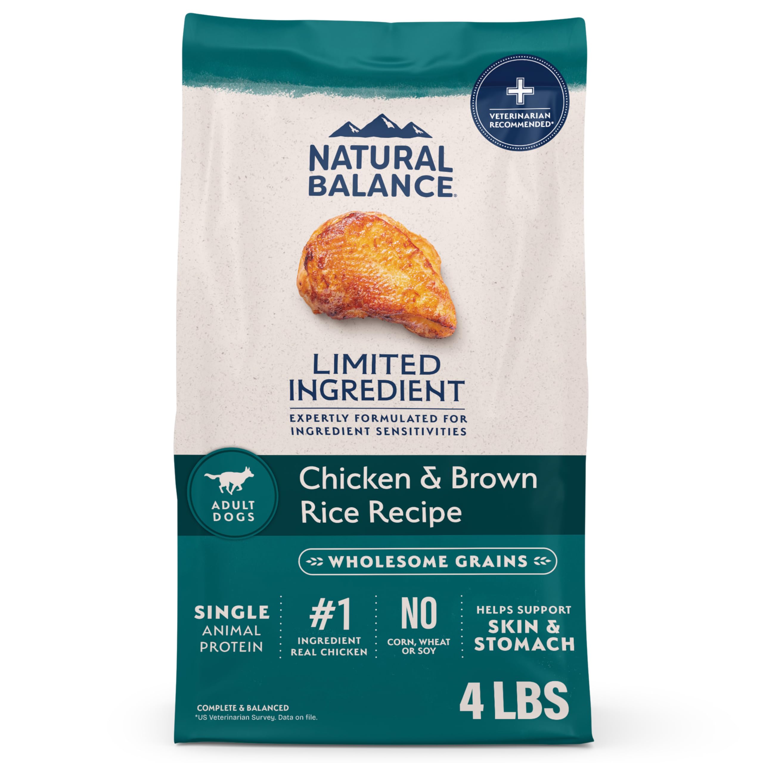 Natural Balance Limited Ingredient Adult Dry Dog Food with Healthy Grains, Chicken & Brown Rice Recipe, 4 Pound (Pack of 1)