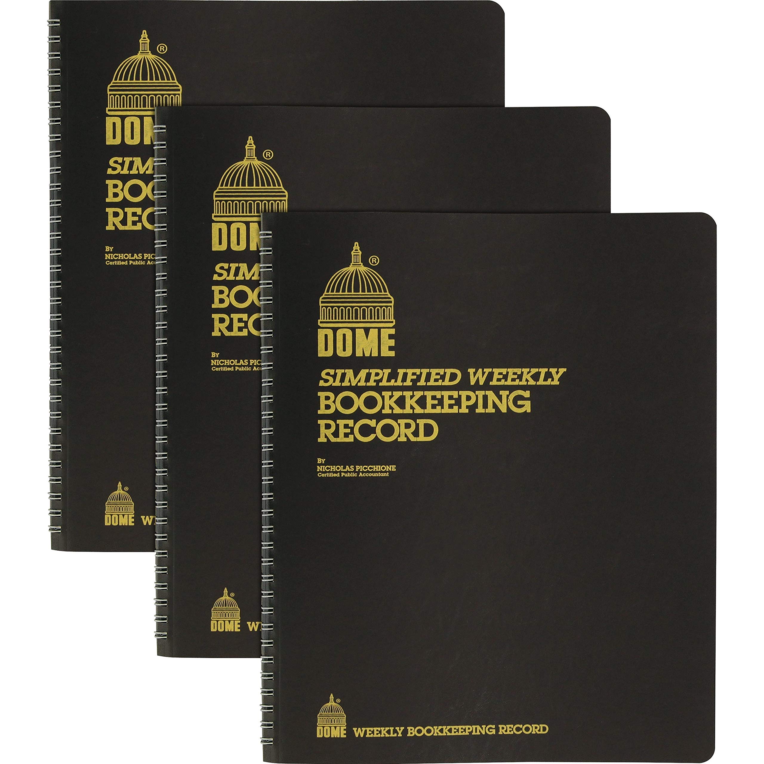 Dome DOM600 Bookkeeping Record Book Weekly 128 Pages 9 x11 Inches, Brown / 3 Pack