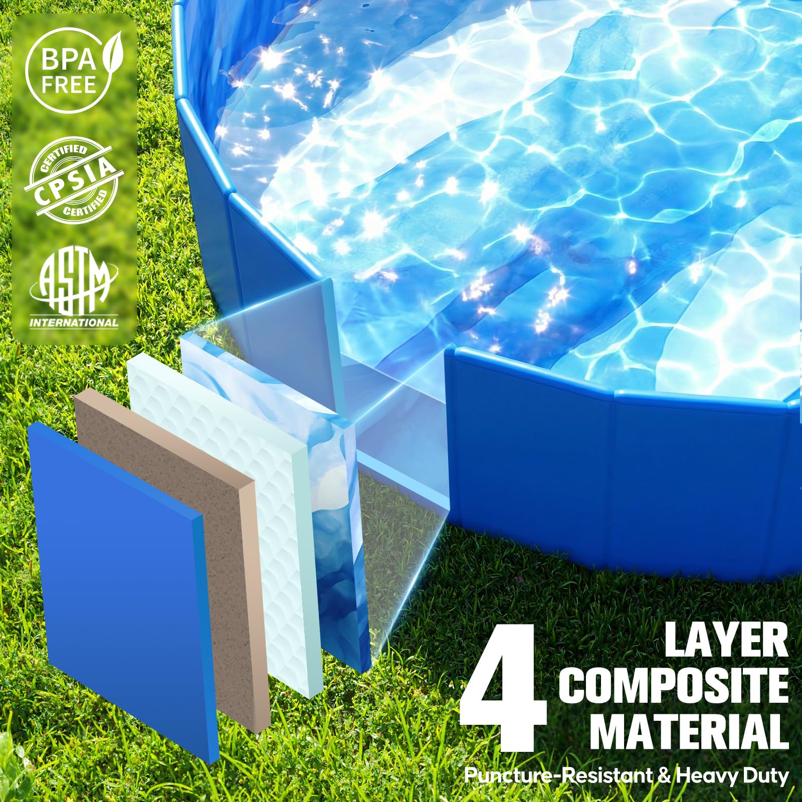KingSom Hundepool, Hundebadewanne für Große Kleine Hunde, Faltbarer Hund Planschbecken rutschfest, Verdickt Robust Planschbecken Swimmingpool für Kinder, Schnelle Entwässerung Hundepool, 122 x 31 cm