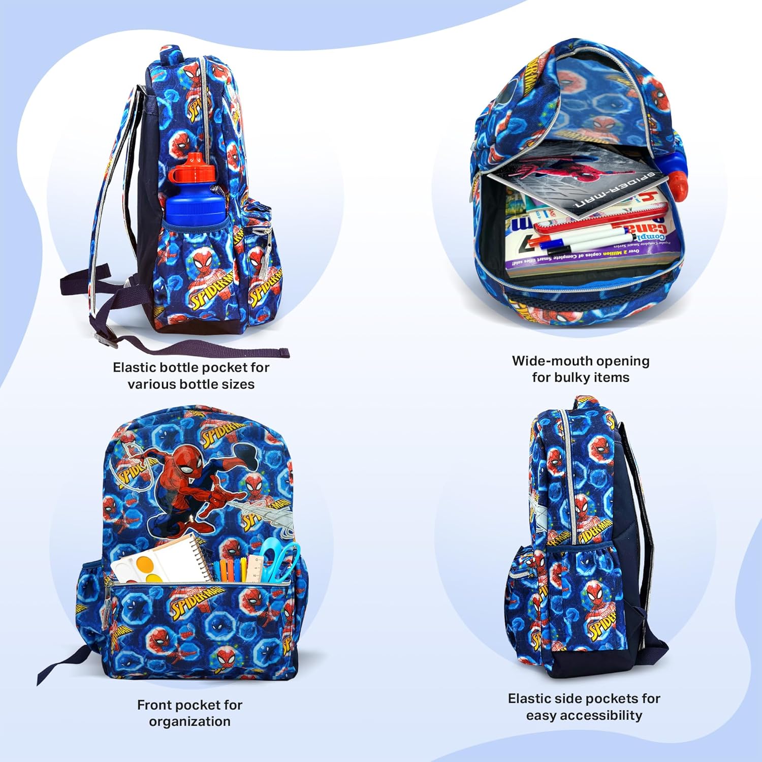 Spiderman Backpack 6 Pcs Set - 16" Kindergarten Elementary Kids Spider Man Avengers Backpack For Boys 4-6 - Marvel Spiderman Gift Bookbag - Image 4