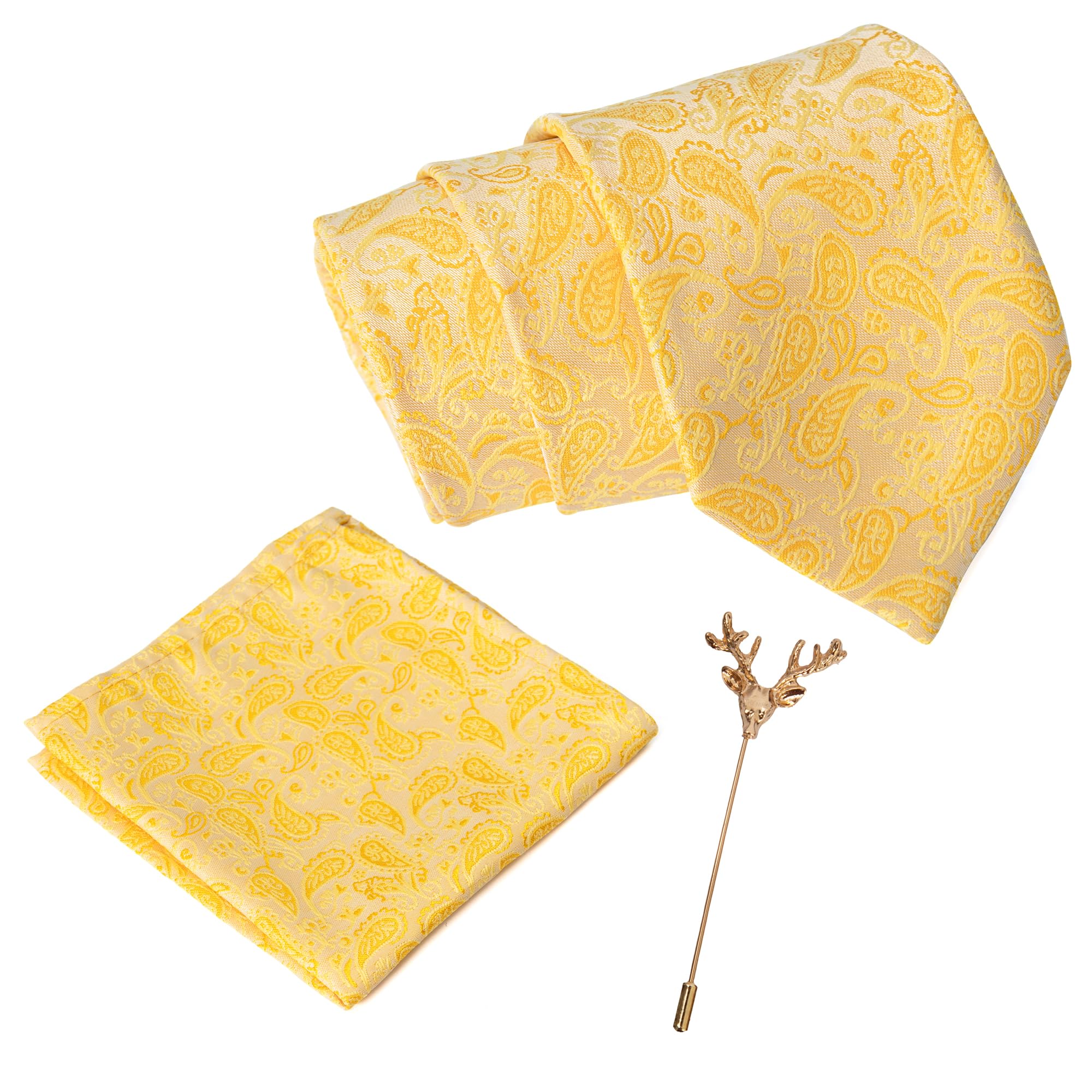 to the nines Men's Yellow Paisley Tie, Pocket Square & Lapel Pin-picture-11