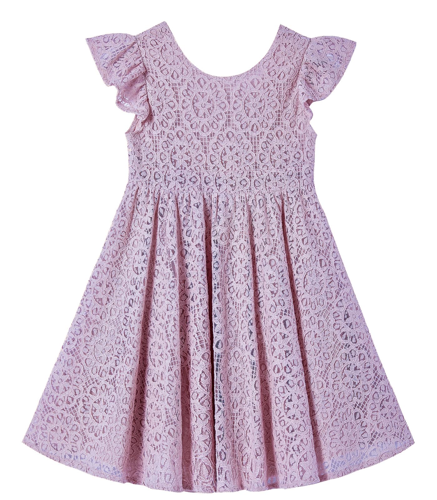 Rysly Toddler Girls Backless Flutter Sleeve Lace Party Dress Elastic Waist Bow Kid Casual Dresses (Dusty Purple,110)