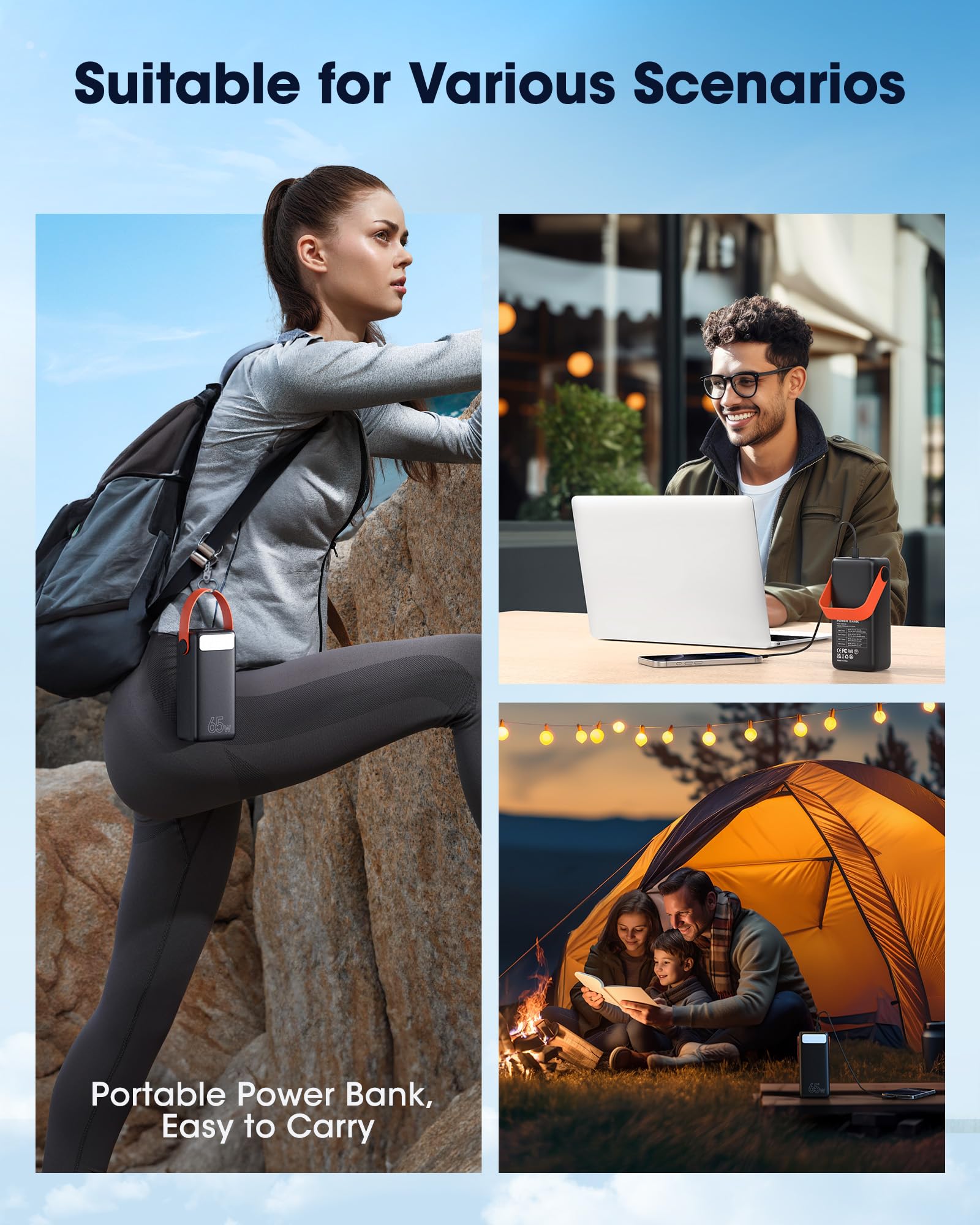 65W Power Bank 60000mAh Laptop Schnellladung Große Kapazität Powerbank | USB C Fast Charging Akkupack, Tragbares Externe Handykokus für Camping, Outdoor, kompatibel mit Laptop, Smartphone, Tablet