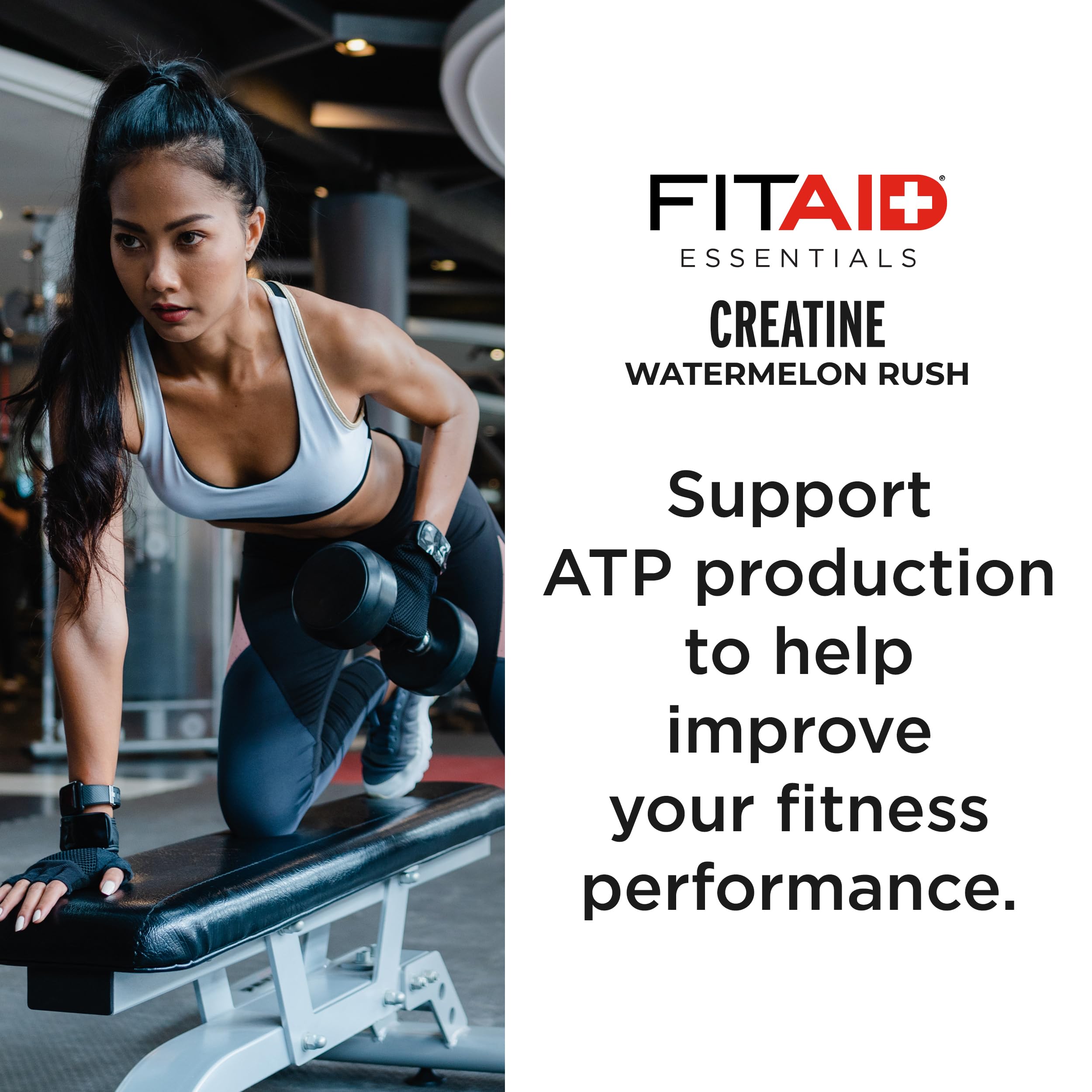 FITAID Creatine Monohydrate Powder, CreaPure, Watermelon Rush, ATP Production for Weightlifting, Cycling, Zero Sugar, Smooth-Mixing, Easy on Stomach, Resealable, 60 Servings