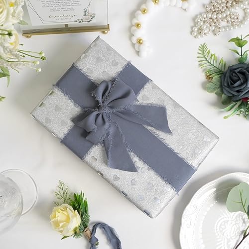 Miniatura 8 de MEEDEE Cinta de gasa azul oscuro de 2 pulgadas, cinta deshilachada de gasa azul polvoriento para manualidades, cintas de gasa de seda para envolver