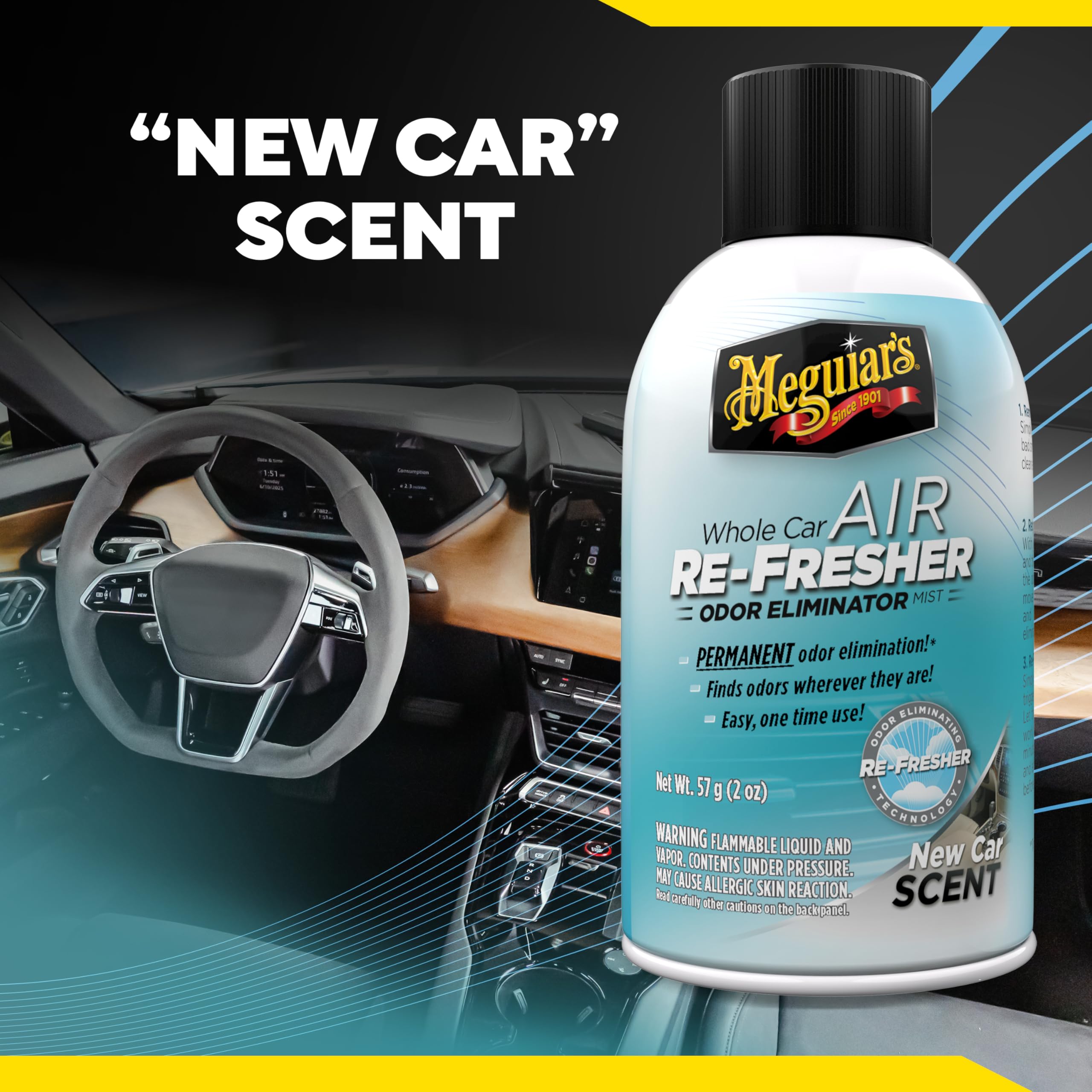 Meguiar's G16402 New Car Air Re-Fresher - Eliminador de olores aroma a coche nuevo, 57 g
