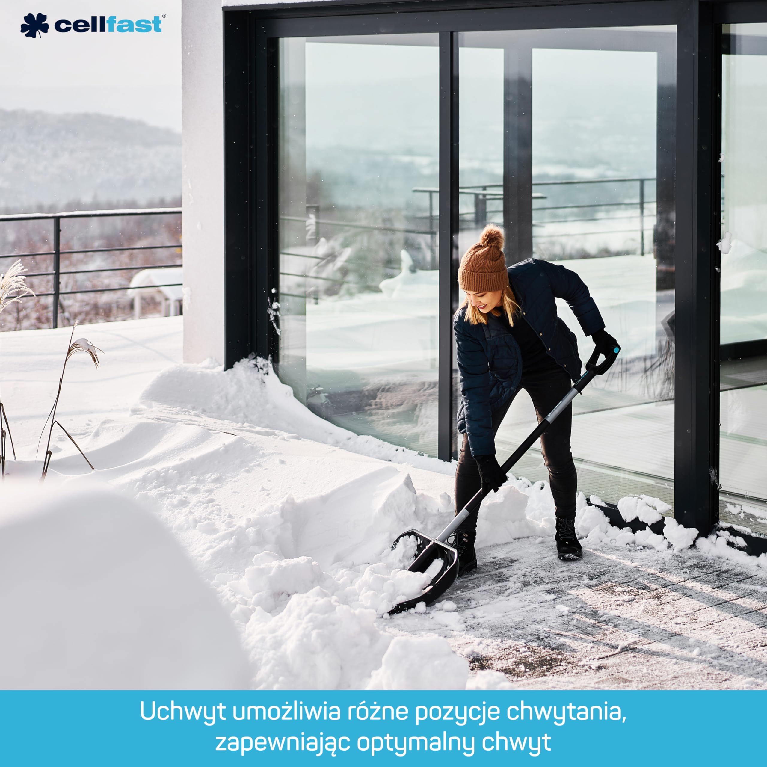Cellfast Łopata do Śniegu z Ergonomicznym Trzonkiem i Uchwytem Pierścieniowym - Prostokątna - 144 x 49 cm - Energo