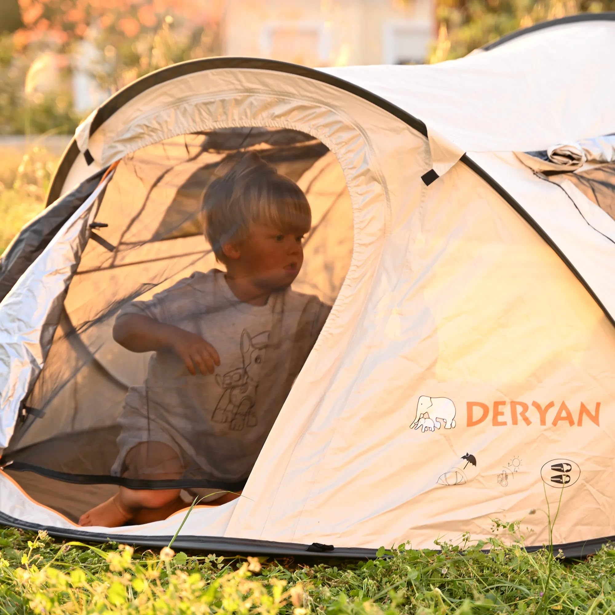 Deryan Tente de Voyage Luxe Dome Tente Pop-Up Tente 2 Personnes Montage en 2 Secondes Anti UV 50+ Imperméable Camping Plage Jardin Crème