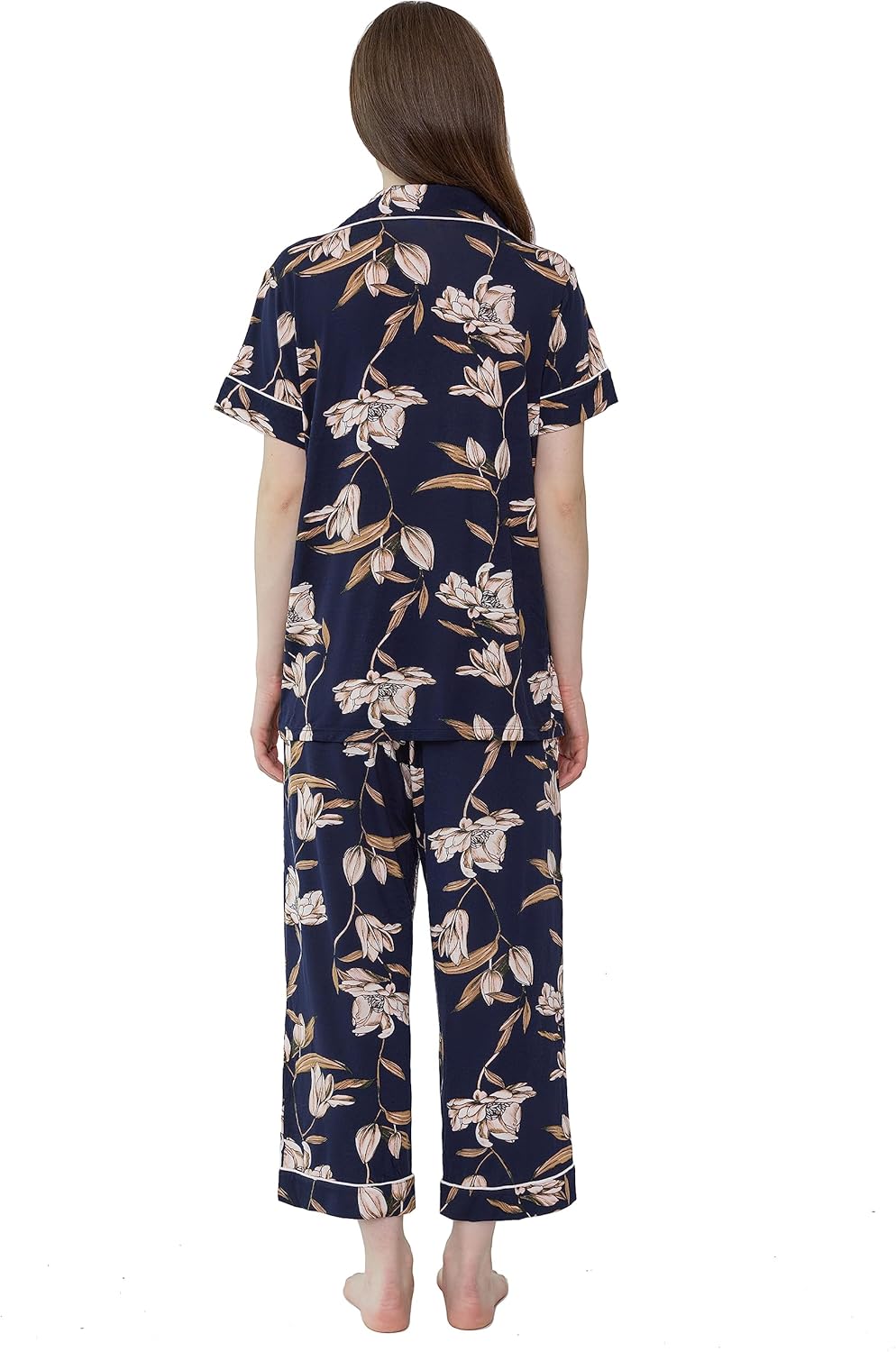 Joyaria Women Bamboo Viscose Capri Pajamas Set Cooling Button Down Pjs Short Sleeve Sleepwear Soft Loungewear S-XXL - Image 4