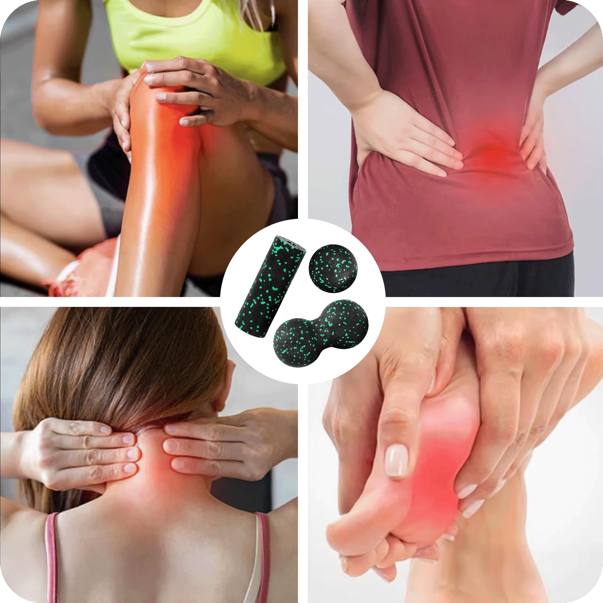 KRUMAD Set per massaggio fasciale – Roller, duoball e palla EPP, ideale per massaggi muscolari, schiena, colonna vertebrale e gambe, accessori per yoga, pilates e allenamento di mobilitazione