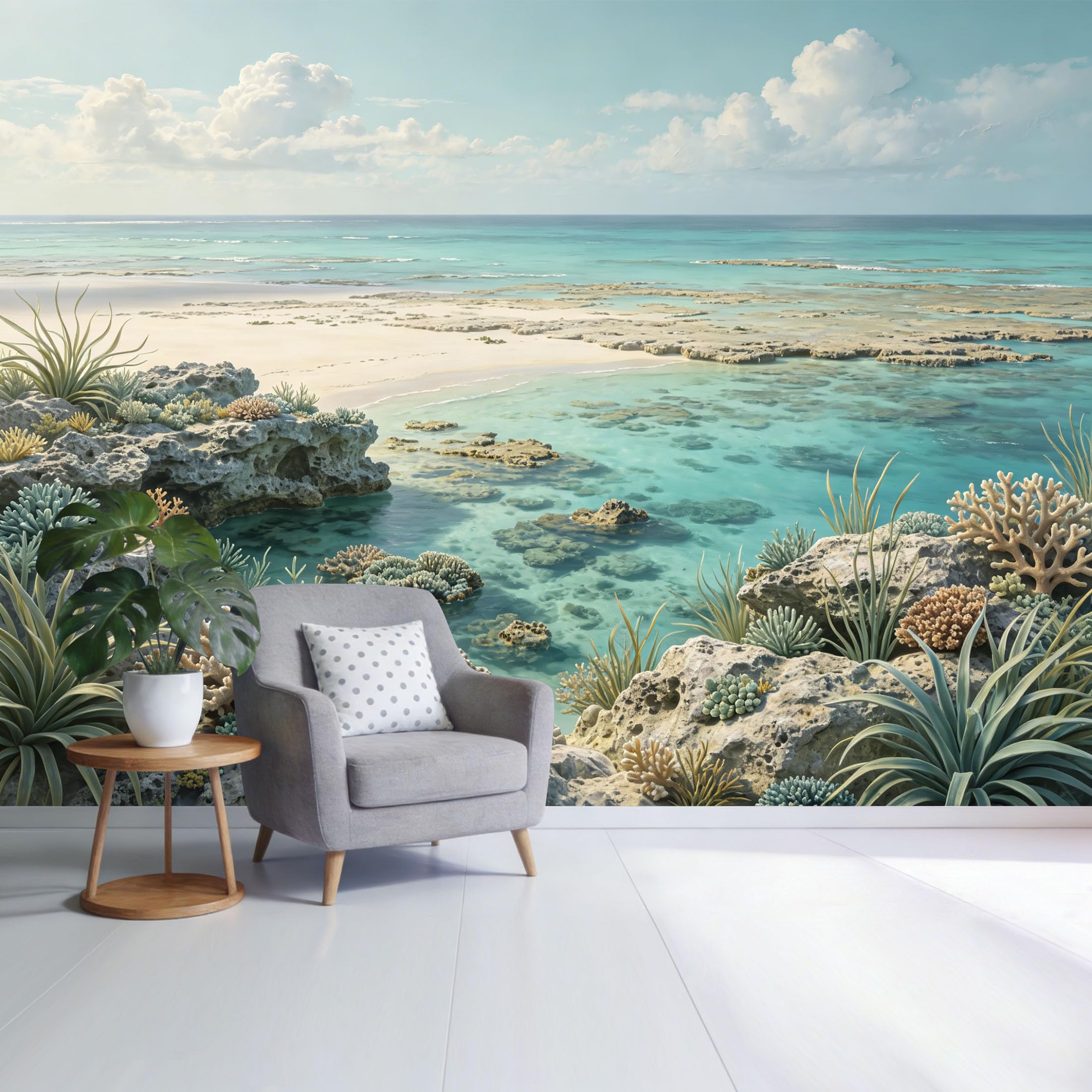 Custom Size Wall Mural Coastal Coral Reef Ocean Shore Tropical Beach View SelfAdhesive Wall Fabric Removable Wallpaper for Home Office Decor