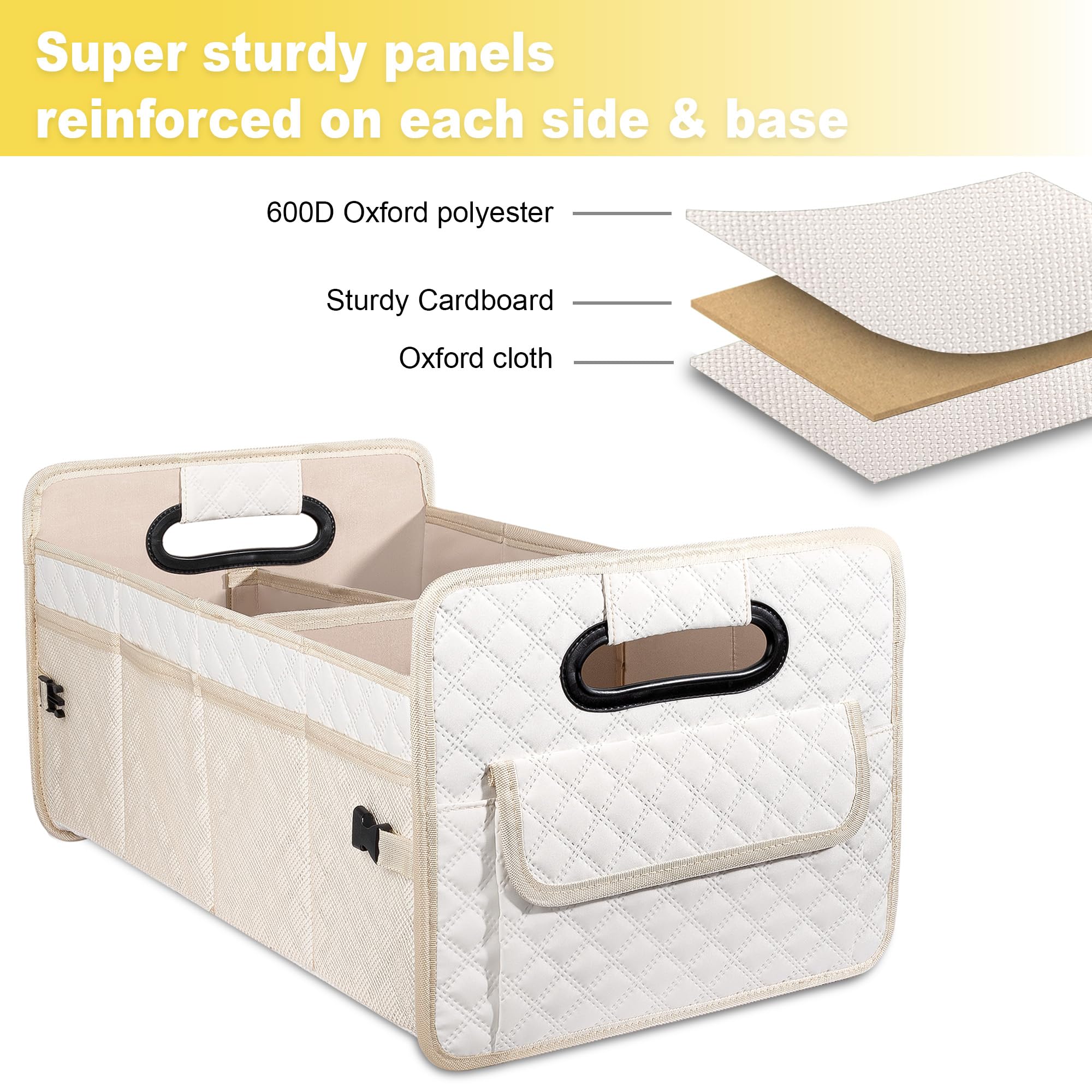 JiatuA Car Trunk Organizer for SUV, Car Storage Organizer Collapsible Multi Compartment Container Box Adjustable Car Accessories for Women Men, Beige