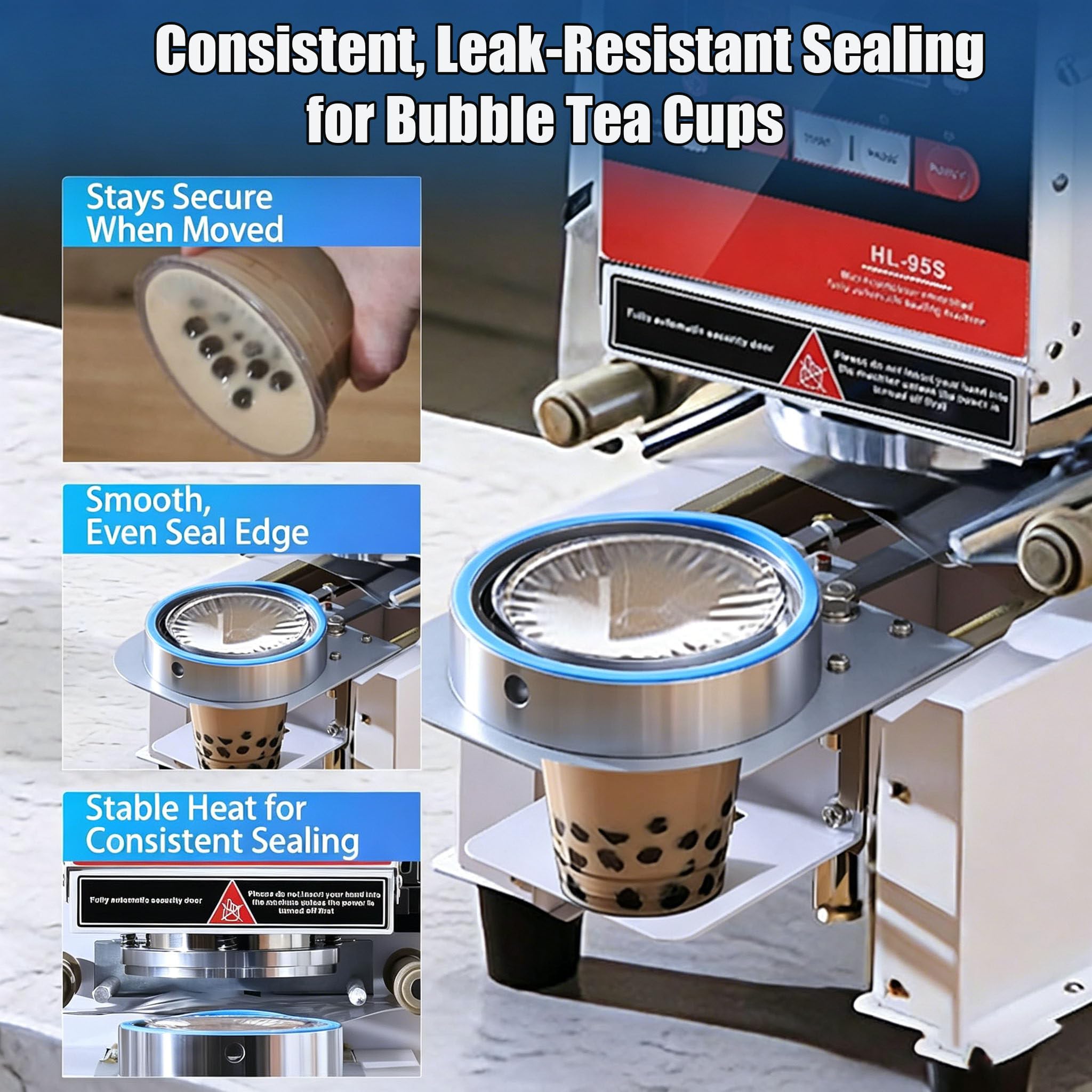 Selladora Eléctrica Comercial de Vasos, para Vasos de Papel PP/Pet, 350 W, 600-800 Vasos/Hora, Cafeterías y Tiendas de Té con Leche 110V-Black