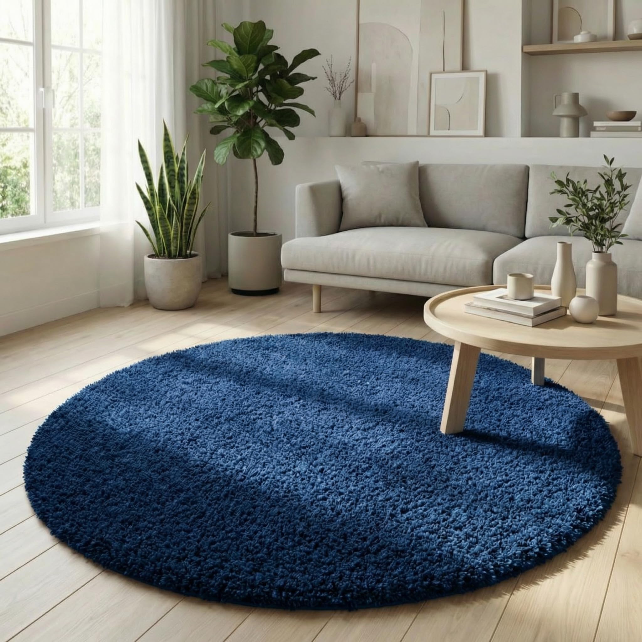 Abaseen Small Large Shaggy Rug Modern Rugs Living Room Extra Large Small Medium Rectangular Size Soft Touch Thick Pile Living Room Area Rugs Non Shedding (Navy, 120x120 cm)