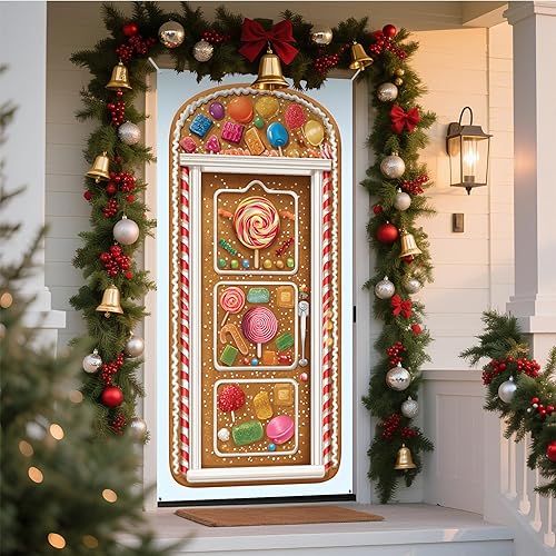 Miniatura 28 de NYZE Decoraciones de Cubierta de Puerta de Navidad Interior Papá Noel, Calcomanías de Pan de Jengibre Pancarta de Fiesta de Navidad Decoraciones de