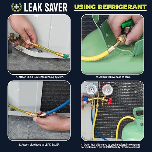 Vista 4 de Leak Saver Direct Inject AC Leak Sealer Small System AC Stop Leak for Most HVAC Systems Up to 1 Ton Works with All Systems & AC Refrigerants 1