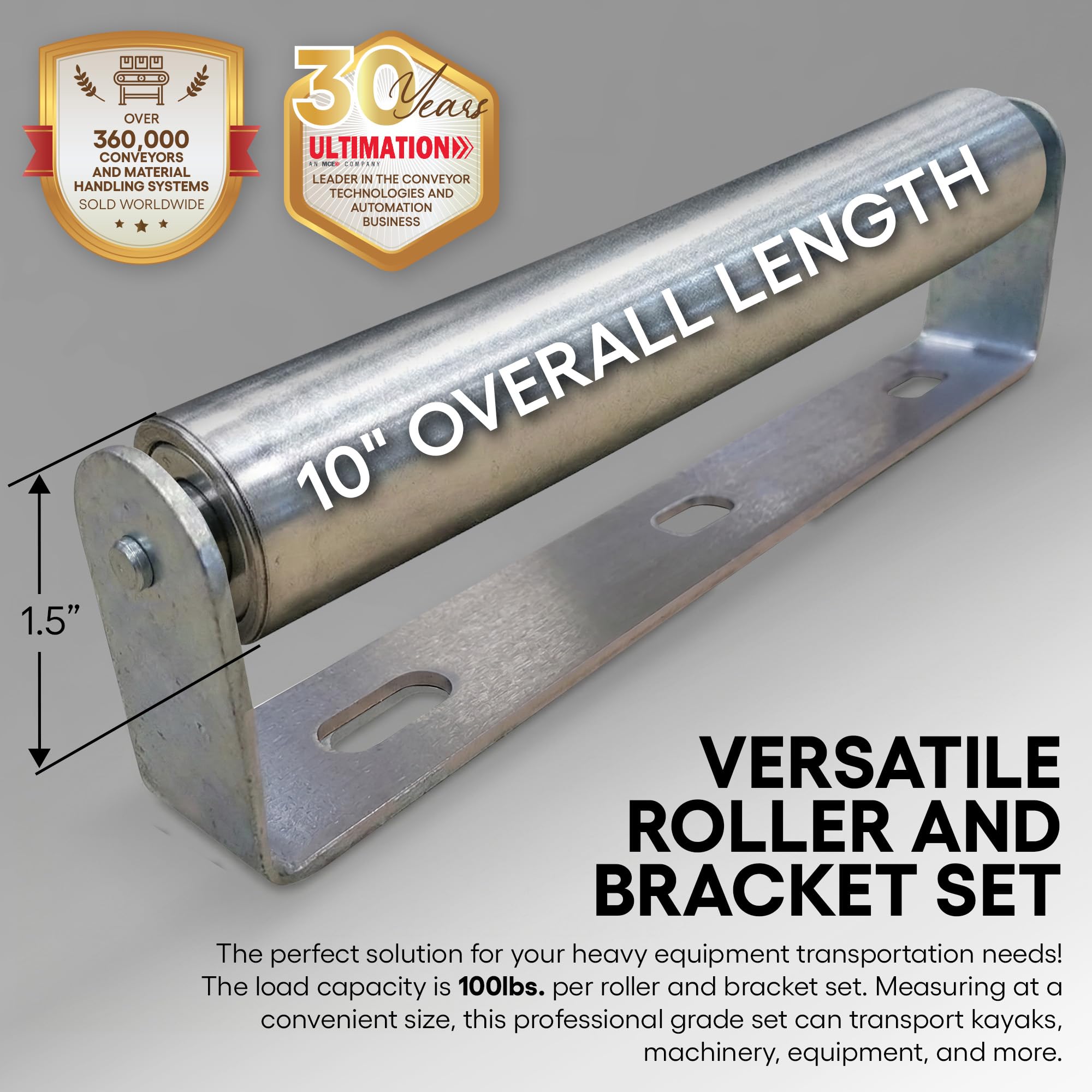 Ultimation Confezione da 2 | Set di rulli e staffe lunghi 40,6 cm | Diametro 3,8 cm | Acciaio zincato | Uso industriale | Facile da installare | Affidabile e robusto per le vostre esigenze di