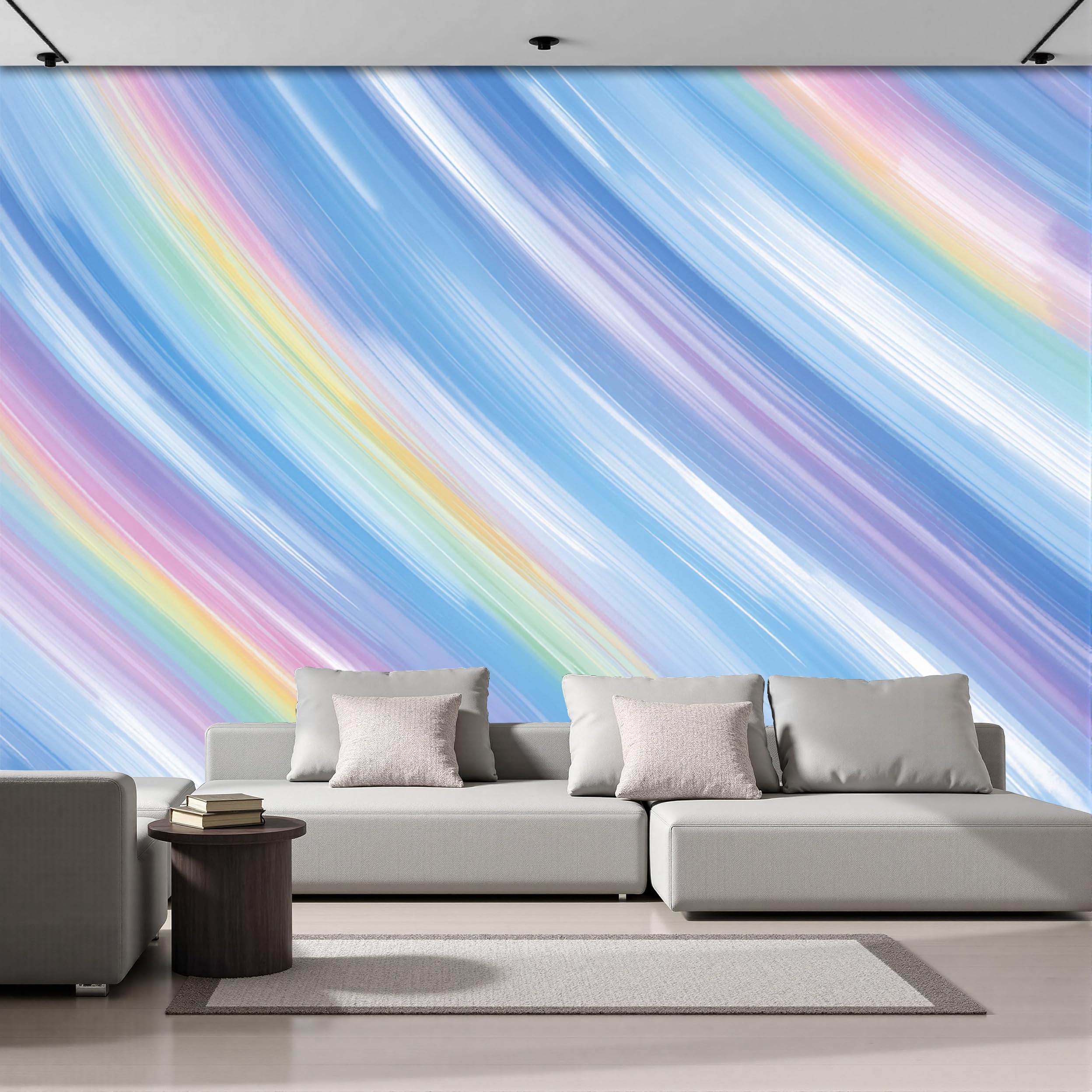 Papier peint rayures arc-en-ciel mural 3D pour agrandir et illuminer une pièce sombre