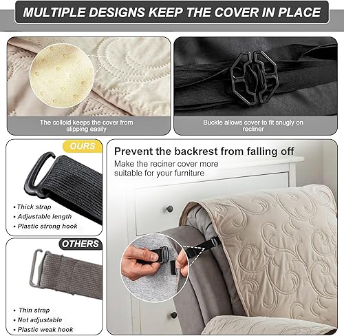 Vista 30 de Funda para silla reclinable 100% impermeable, fundas de silla reclinable para silla reclinable, funda de tela antideslizante para sala de estar