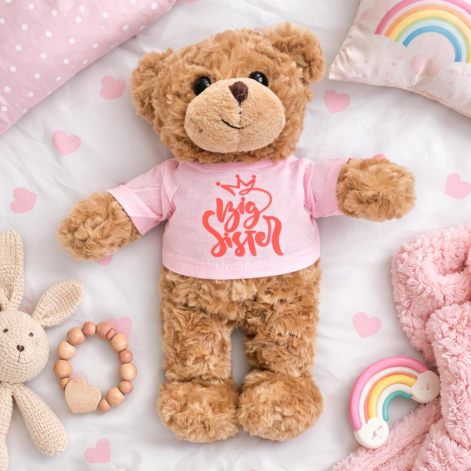 Jolitee Teddy Bear Stuffed Animal Big Sister Plush for Little Girls, Toddlers I'm a Big Sister Gift, 10 Inches