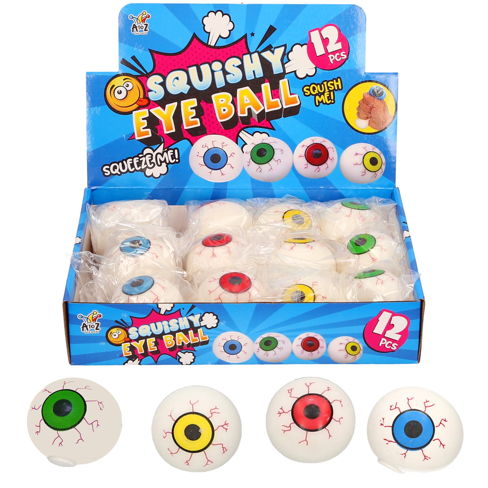 A to Z Squishy Eyeball Stress Balls, Squeeze Toy, Assorted Colours, Pack of 12