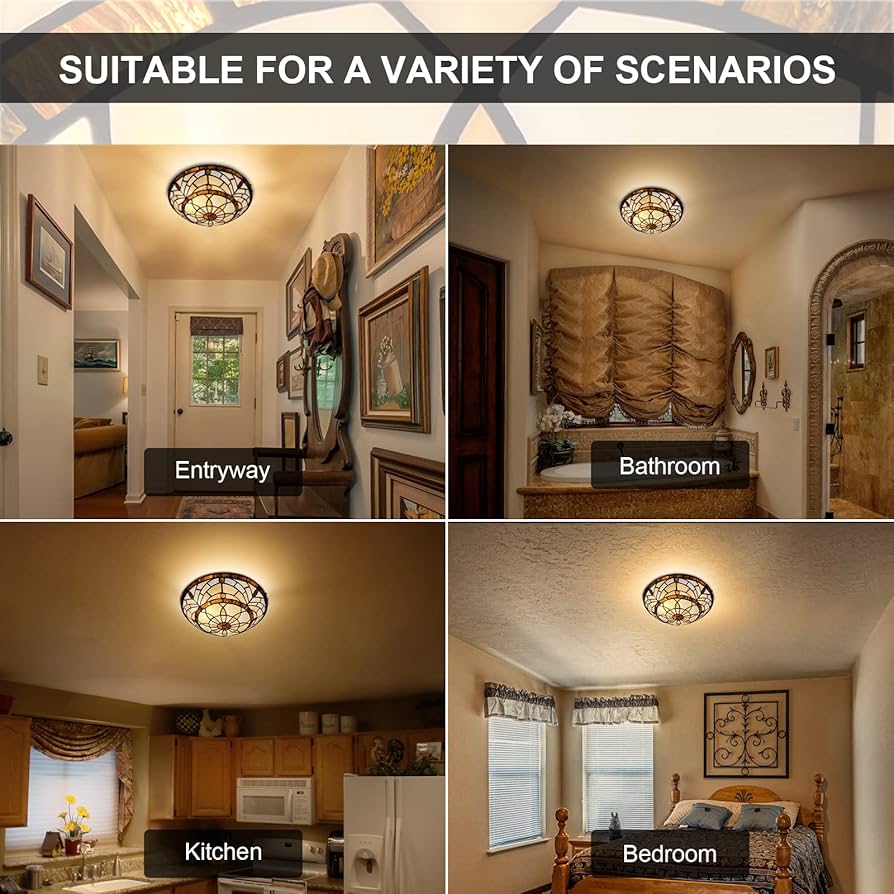 ARTZONE Tiffany Ceiling Lights, Stained Glass Ceiling Light
