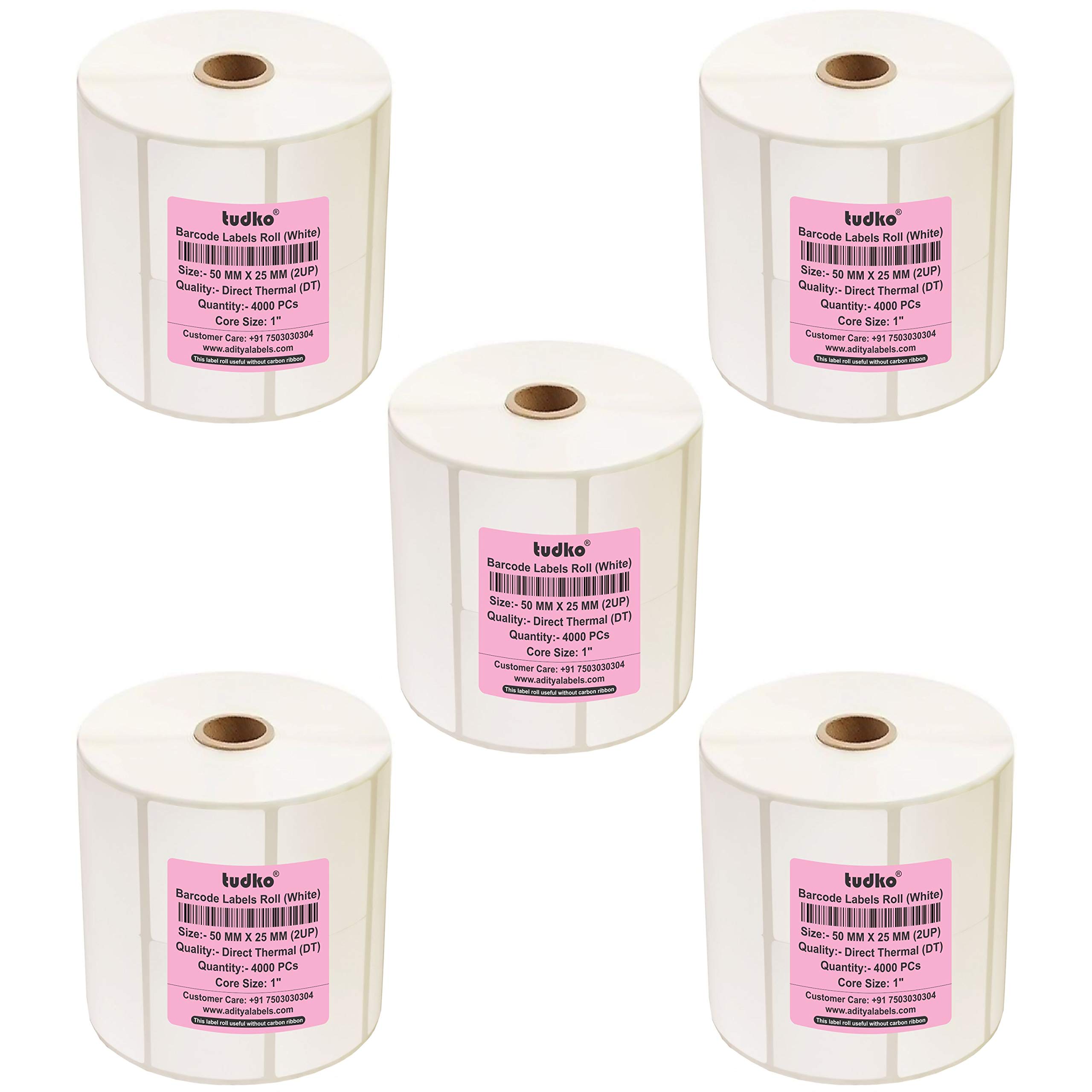 Tudko 50 mm X 25 mm (Smooth White) Direct Thermal Barcode Paper Labels, 4000 Labels in Roll, It is Self-Coated Ink Paper Label, Set of 5 Roll, Self Adhesive Paper Label Roll-image-16