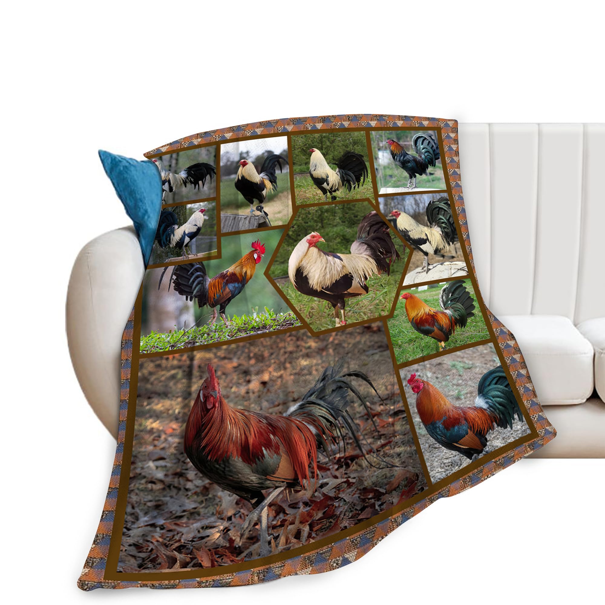 Rooster Chicken Blanket Throw for Girls, Women, Kids, Adults - Soft Warm Cozy Fleece Blanket for Couch, Sofa, Bed - 50"x40"