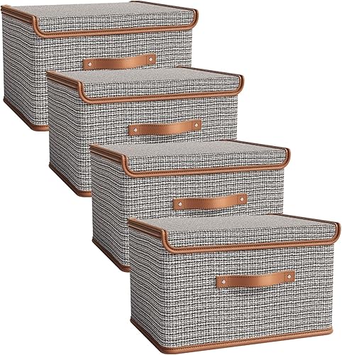 Miniatura 10 de Tuza Paquete de 2 contenedores de almacenamiento con tapas, contenedor organizador plegable de armario, caja organizadora de tela con asas, cajas de