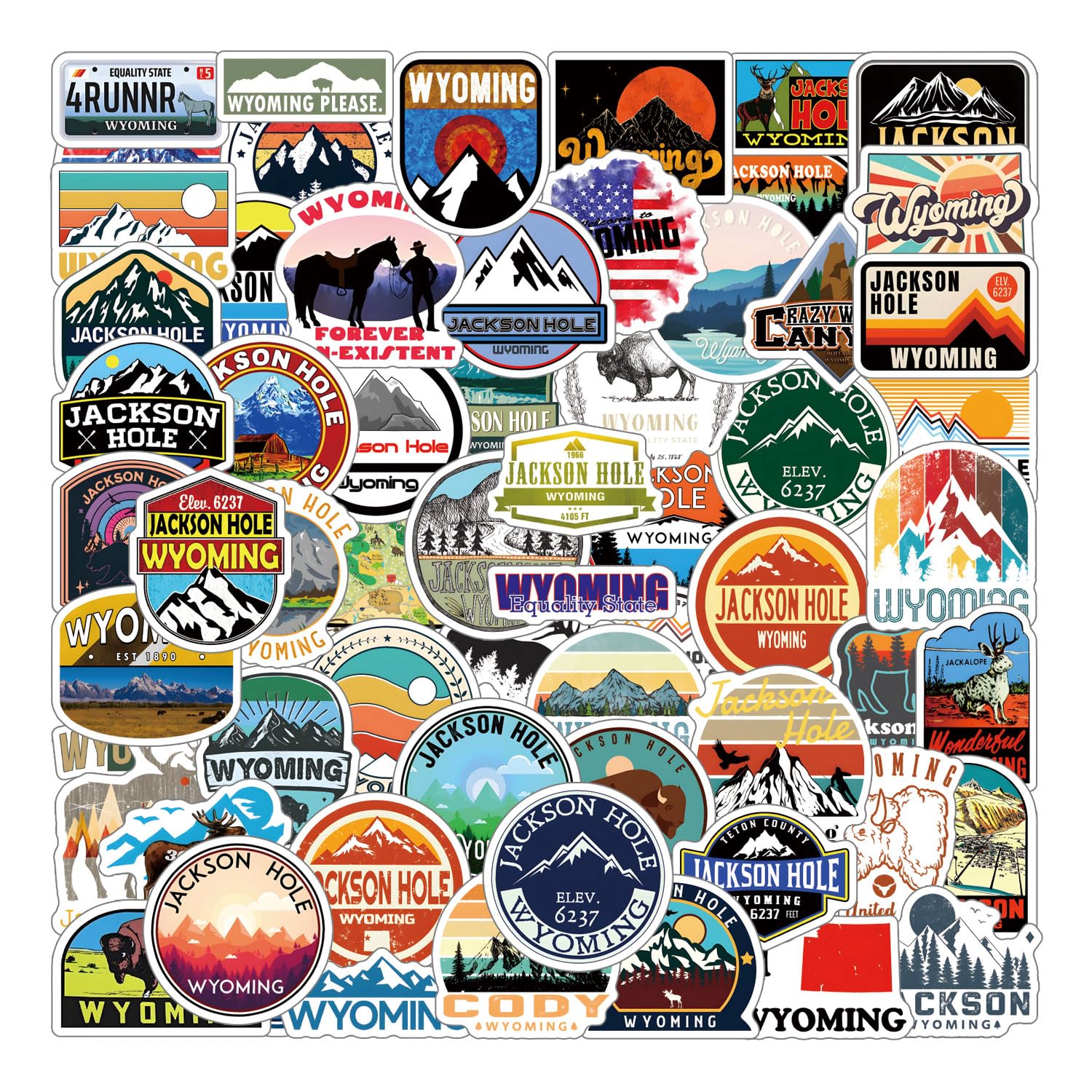 63Pcs Wyoming Stickers Pack, Aesthetic Vinyl Waterproof Sticker Decals for Water Bottle,Laptop,Phone,Skateboard,Scrapbooking,Bumper Choice for Fans