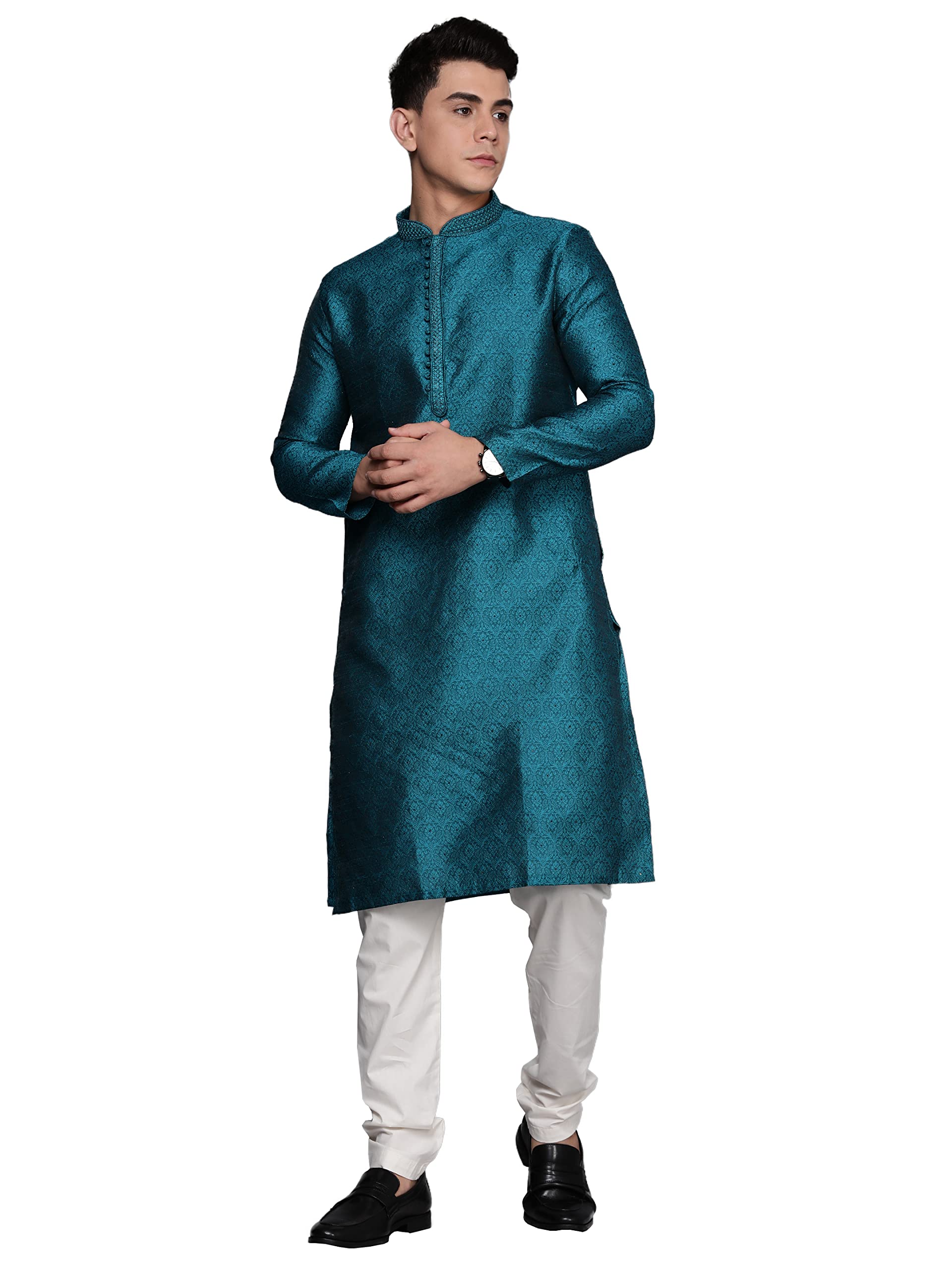Manyavar Set Kurta da uomo in seta artistica (2 pezzi)