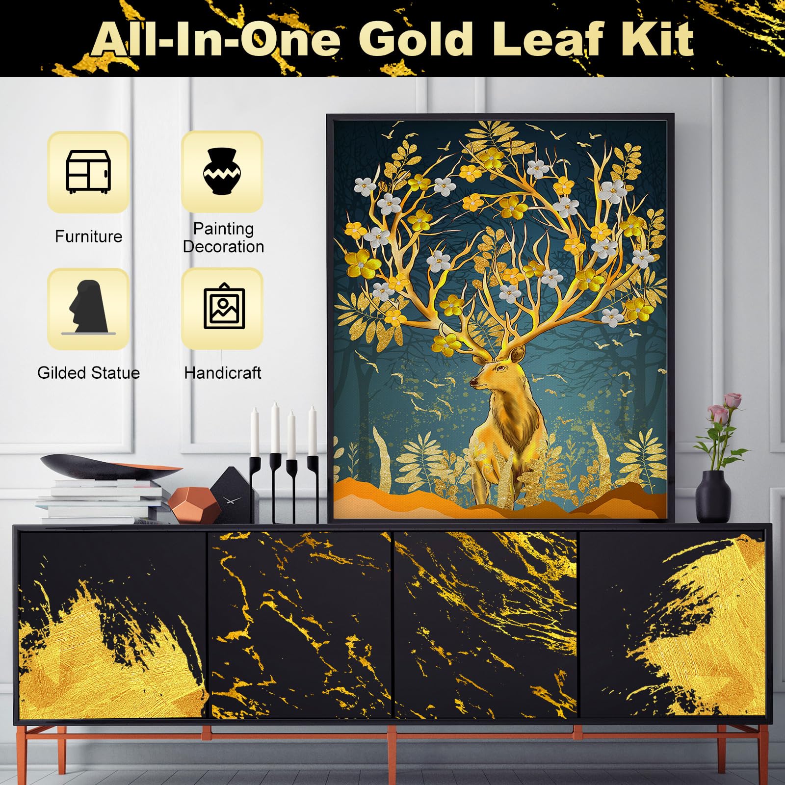 Gold Leaf Gilding Kit - Luxurious Shimmer for Crafts -5 Gold Leaf Gilding Kit - Luxurious Shimmer for Crafts -5