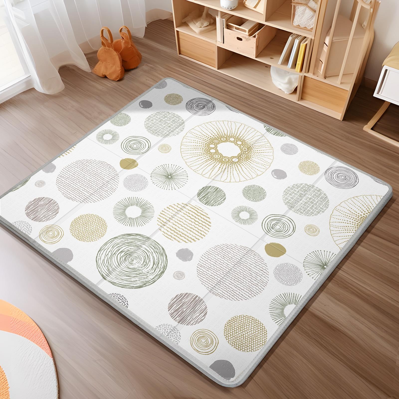 foldable baby play mat, piglog 50x50 playpen mat, safe foam playmat for tummy time, waterproof playmats for babies and toddlers kids, reversible portable floor mat for infant, circles + stripes