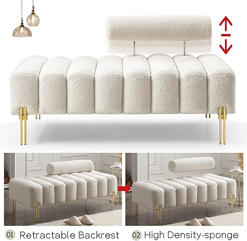 Miniatura 6 de NIOIIKIT Sofá de dos plazas moderno de 53.2", sofá acentuado tapizado con patas doradas y respaldo ajustable, pequeños sofás de felpa Teddy para