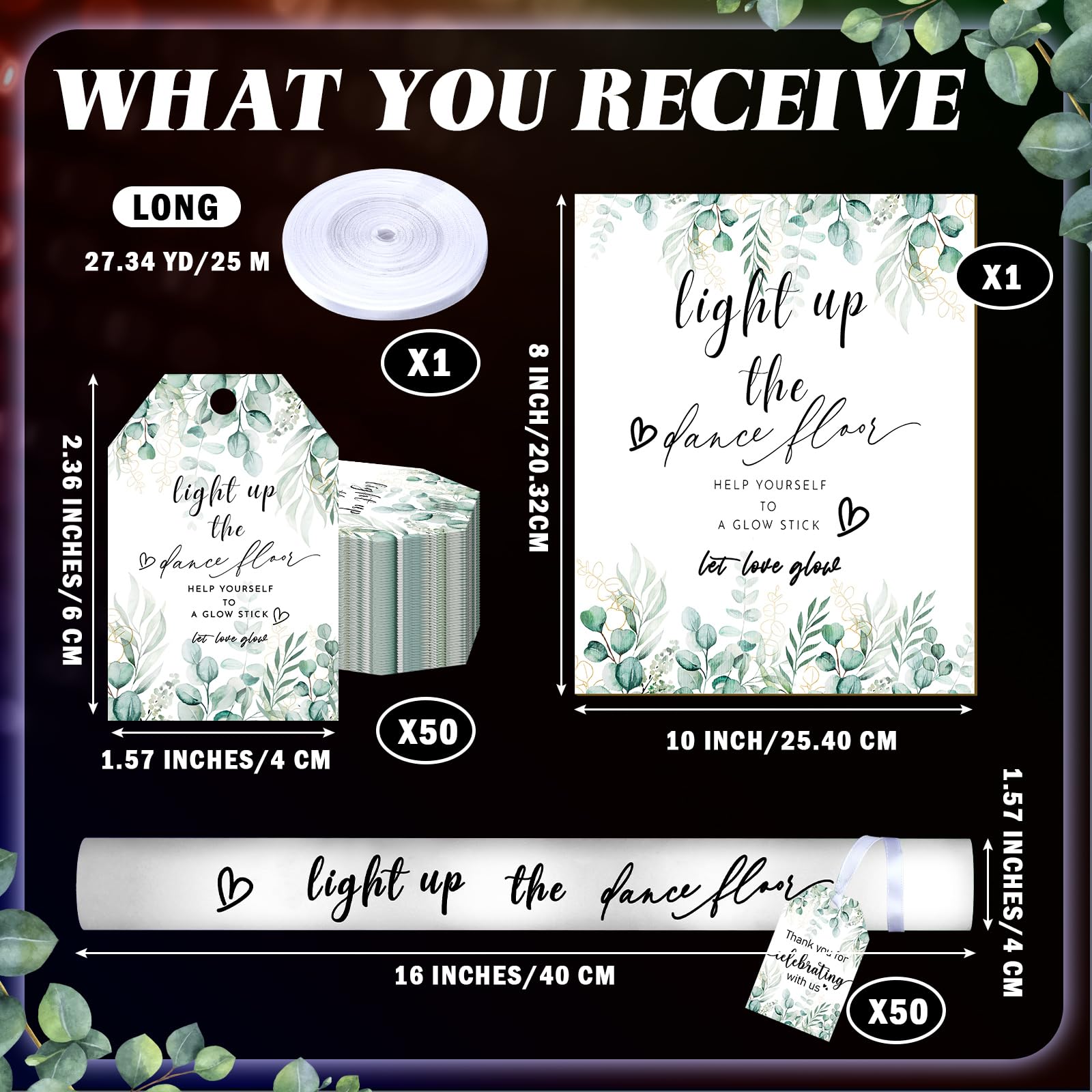 Tujoe 50 bastoncini luminosi per matrimoni, bomboniere per ospiti, ricevimenti, giganti, 40,6 cm, con luci a LED, ideali come regalo per matrimoni e compleanni