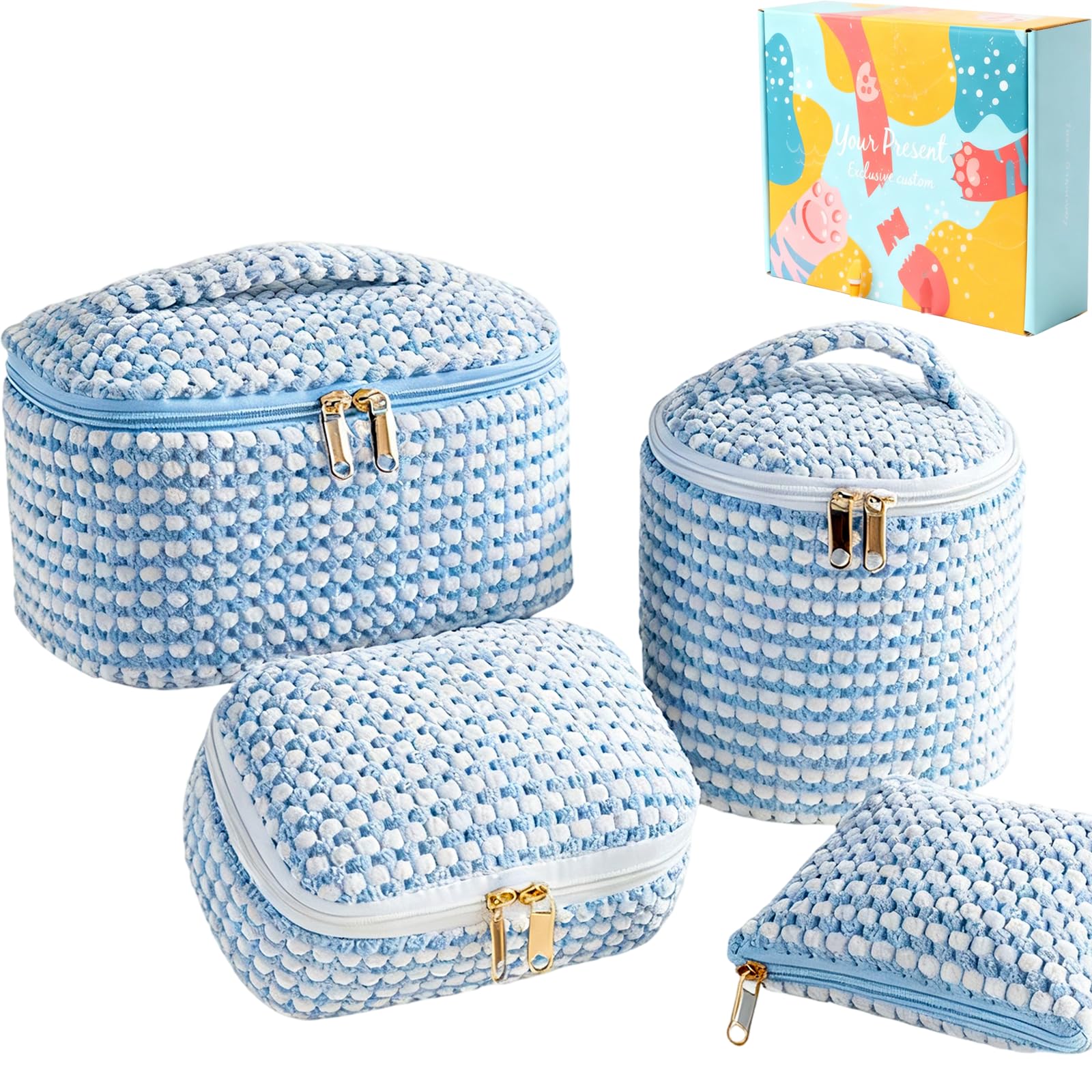 4-teiliges Kosmetiktaschen-Set & Kulturbeutel Damen: Blau ge