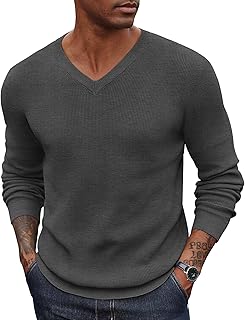 Men V Neck Dress Sweater Knit Long Sleeve Casual Slim Fit Pullover Sweater