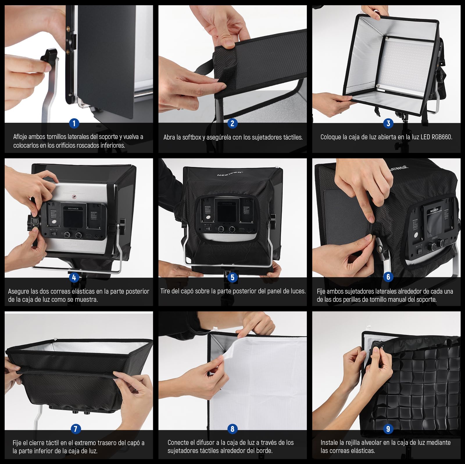 NEEWER Difusor Softbox Actualizado para Panel de Luz de Video LED NL660 RGB660 Pro II, 12.6"x11.6" Plegable con Rejilla/Bolsa/Capucha Opaca, Configuración Rápida para Luz Suave, NS4S