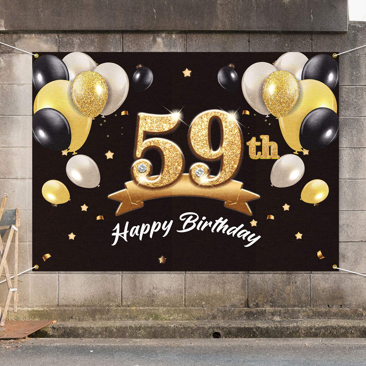 PAKBOOM Happy 5th Birthday Banner Backdrop - Black & Gold, 4x6 Feet, Party Decoration