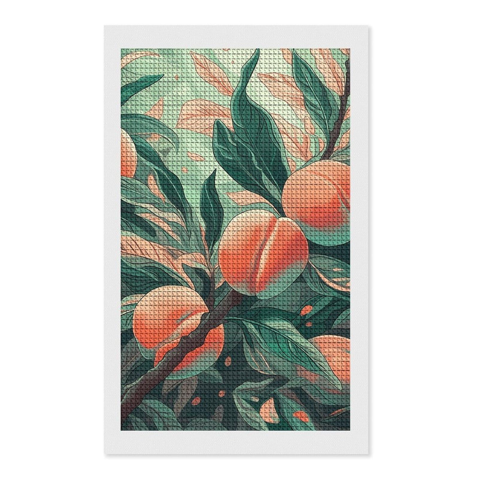 Peach on The Branch Diamond Art Kits for Adults, DIY 5D Diamonds Painting Kits for Beginner, Round Full Drill Diamond Dots Painting, 12"x20" Diamonds Pictures Gem Art and Crafts Wall Decor